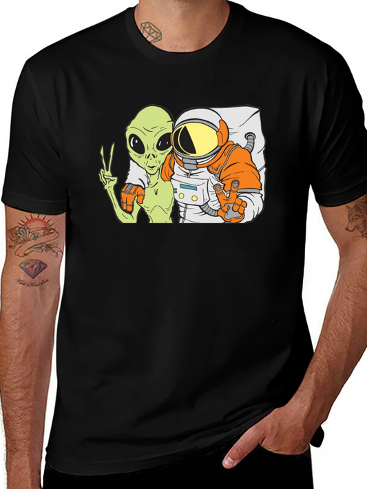 Alien & Astronaut BFFs Graphic Tee - Black Cotton Blend