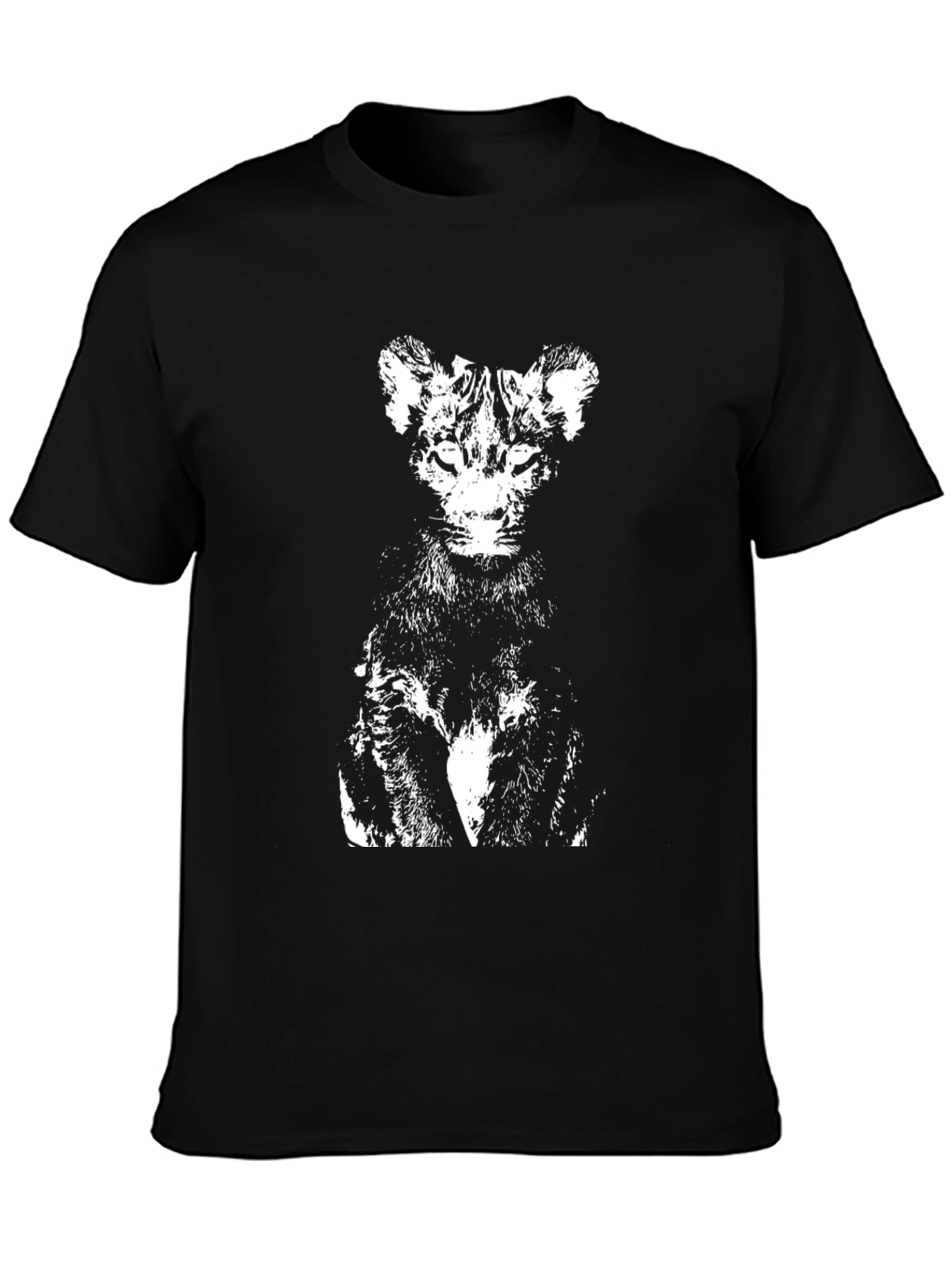 Abstract Cat Graphic Tee - Black
