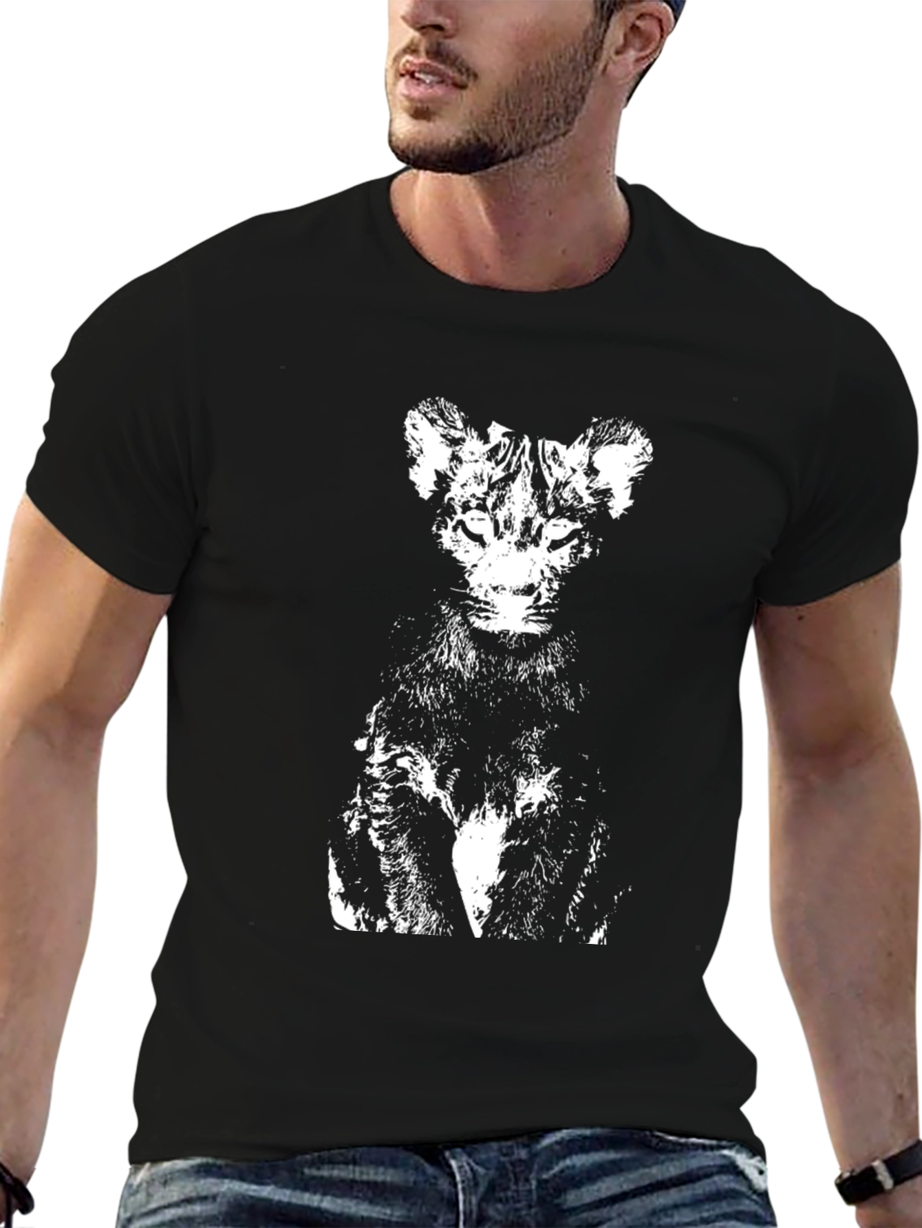 Abstract Cat Graphic Tee - Black