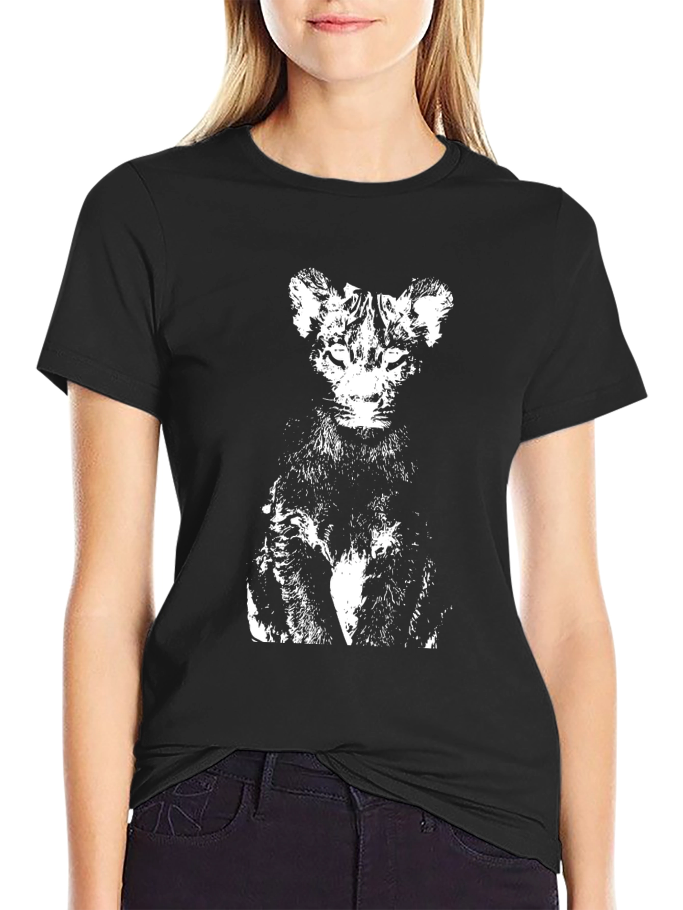 Abstract Cat Graphic Tee - Black