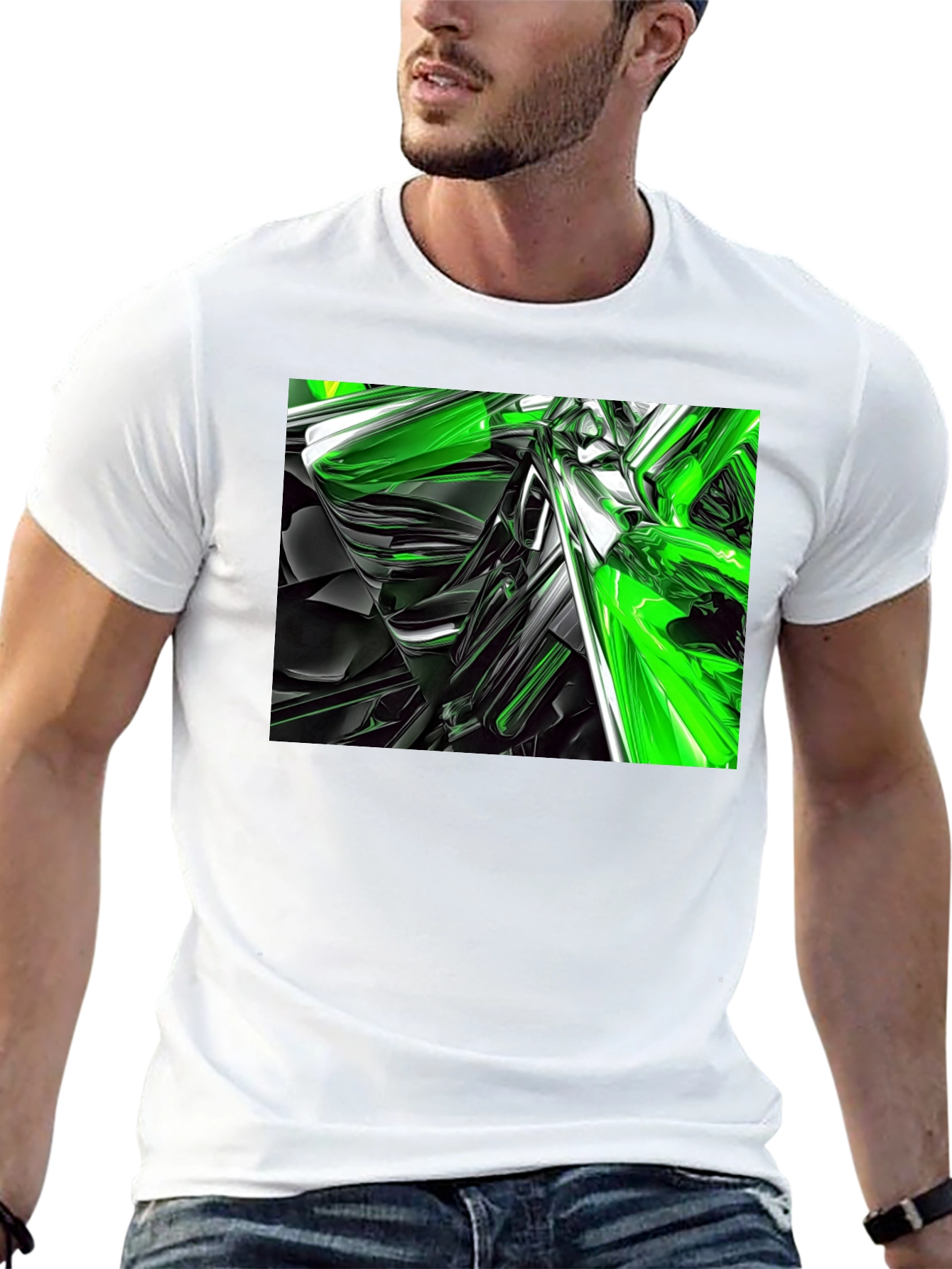 Abstract Green & Black Graphic T-Shirt