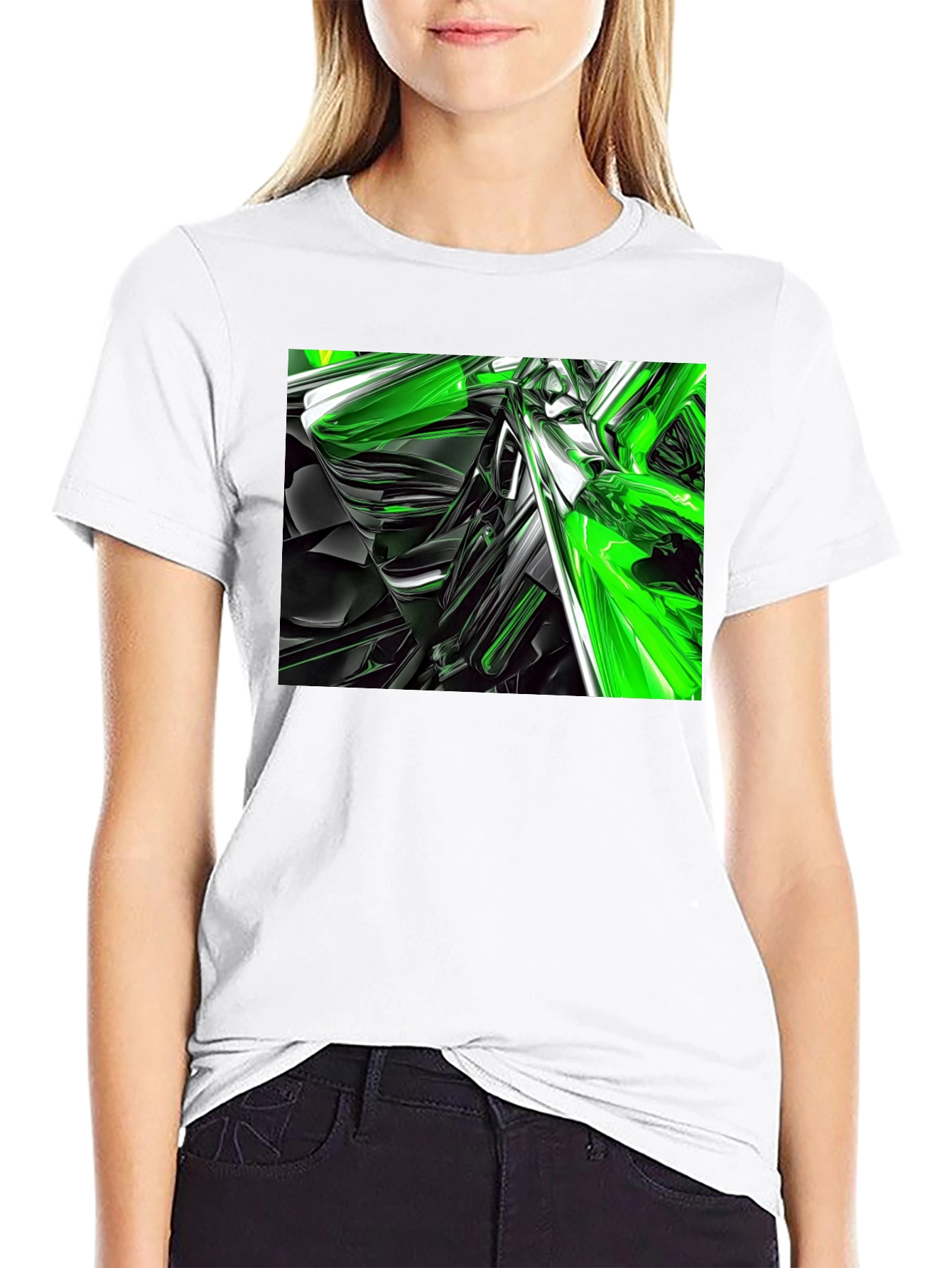 Abstract Green & Black Graphic T-Shirt