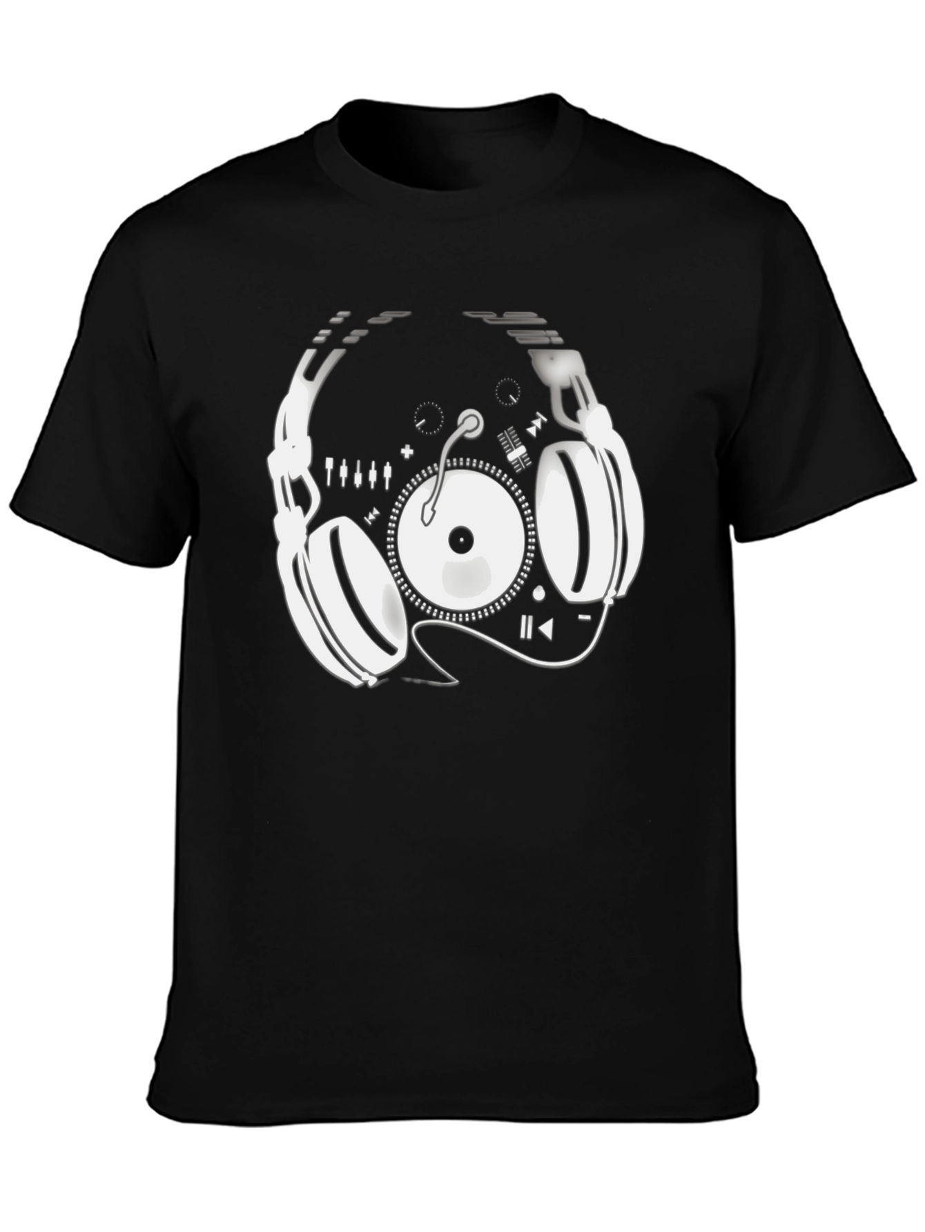 DJ Headphones & Turntable Graphic Tee - Black