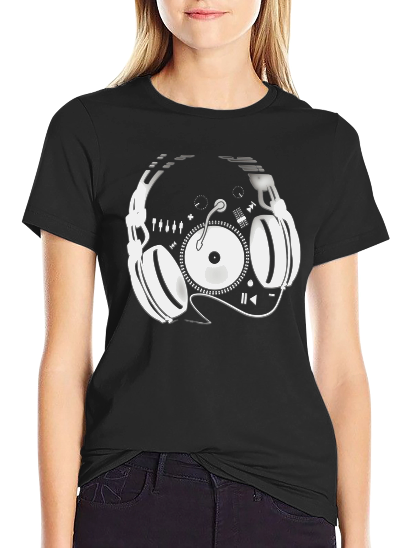 DJ Headphones & Turntable Graphic Tee - Black