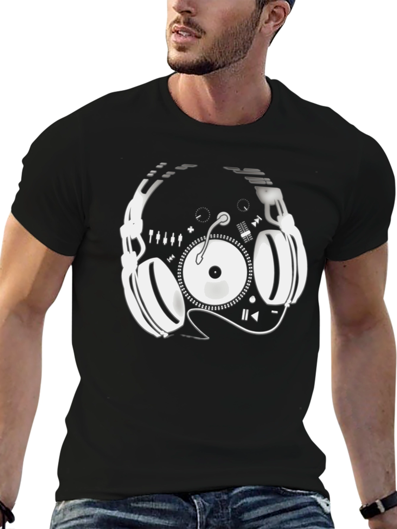DJ Headphones & Turntable Graphic Tee - Black