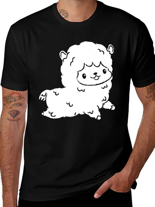 Cute Llama Graphic Tee - Black Cotton Shirt