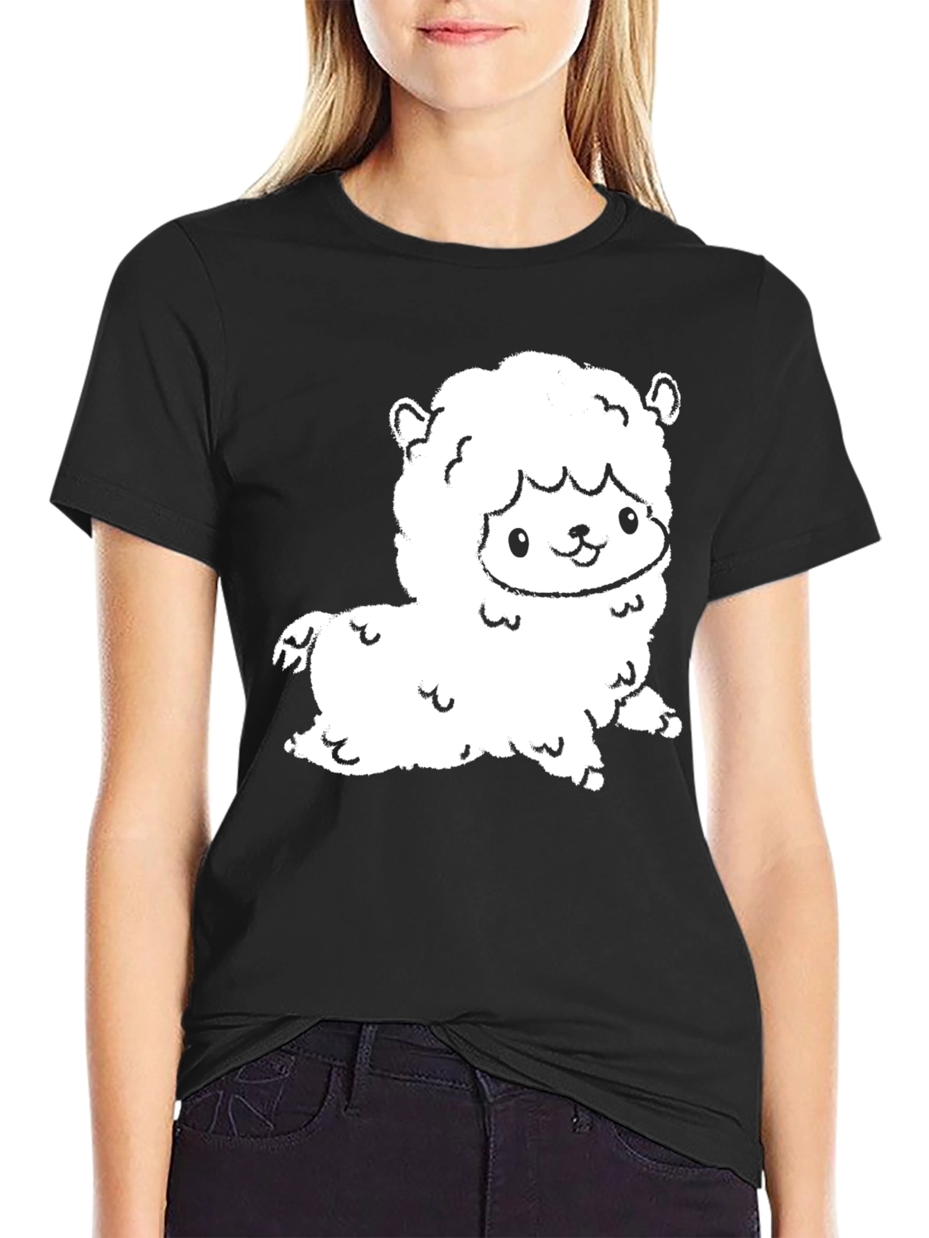Cute Llama Graphic Tee - Black Cotton Shirt