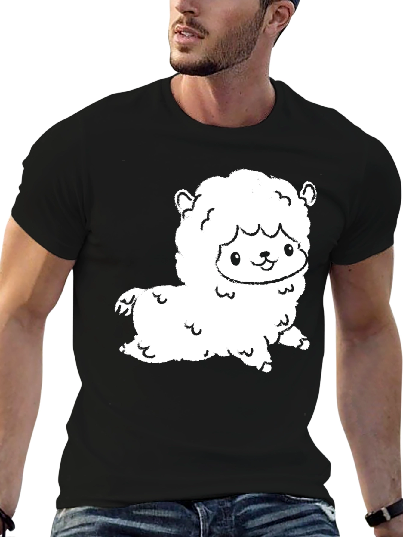 Cute Llama Graphic Tee - Black Cotton Shirt