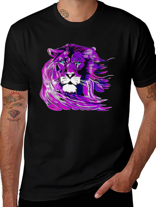 Purple Lion Graphic Tee - Unique Mens T-Shirt