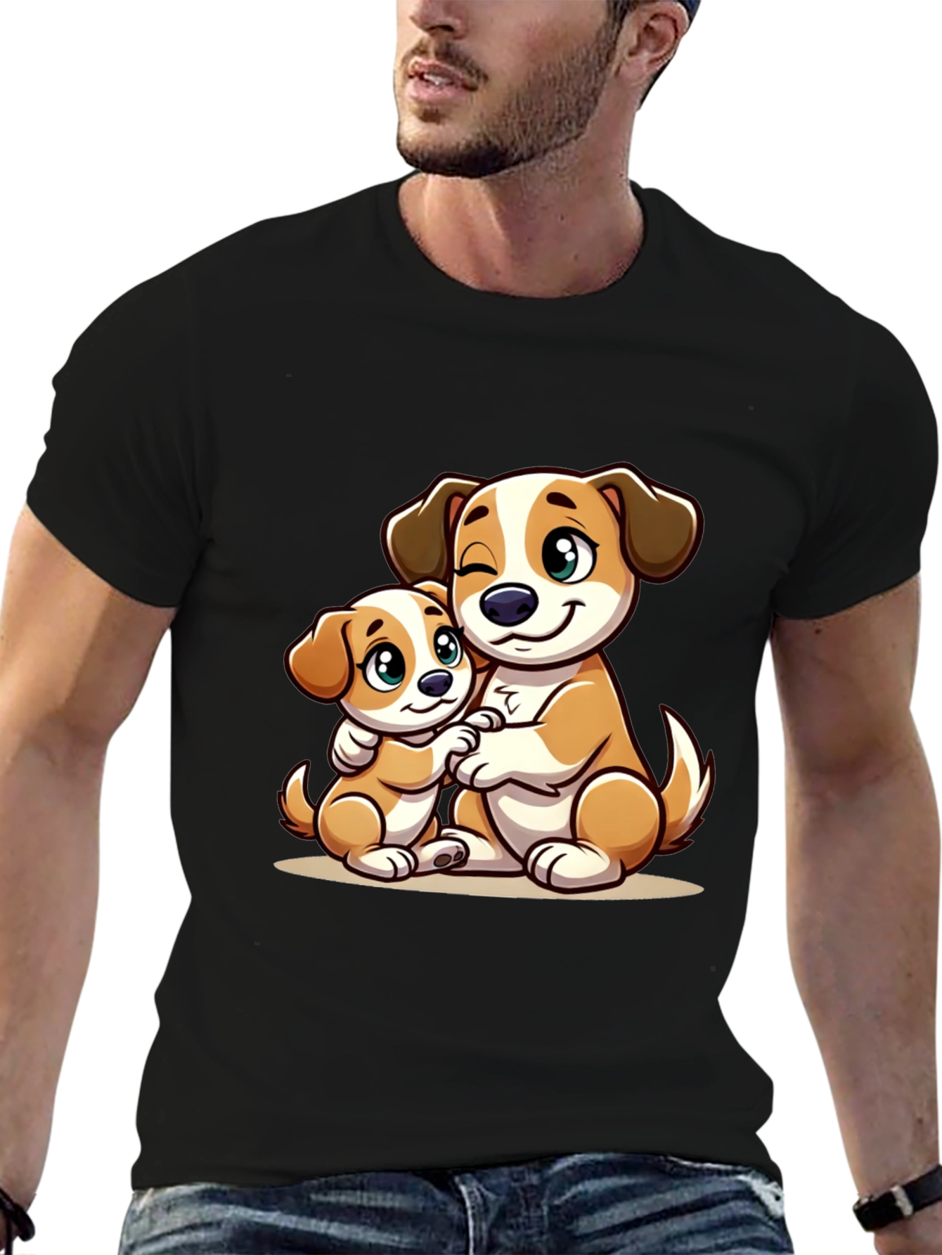 Cute Dog Hug T-Shirt - Black