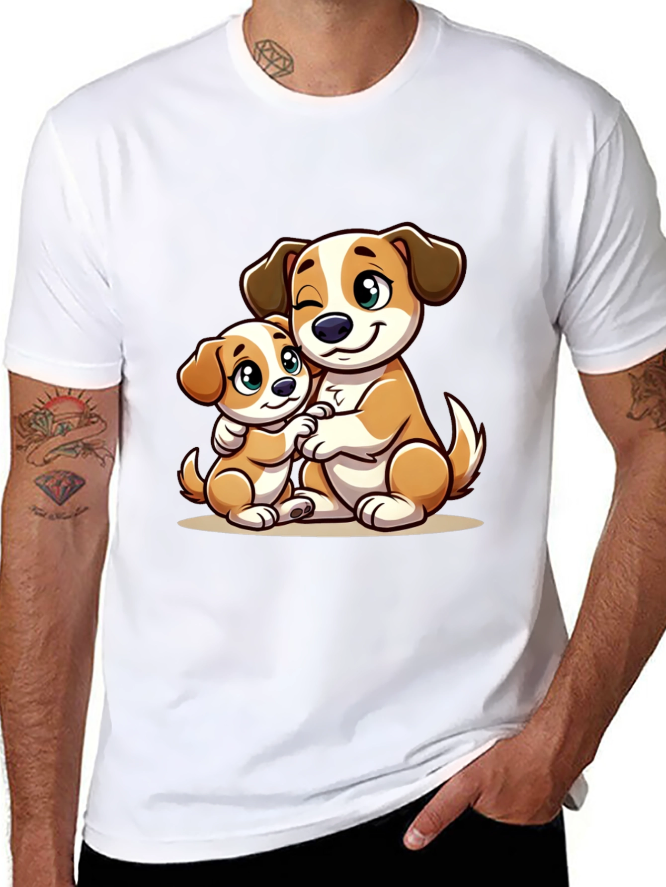 Cute Dog Hug T-Shirt - Black