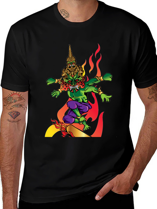 Mens Graphic Tee: Fiery Thai Demon Design