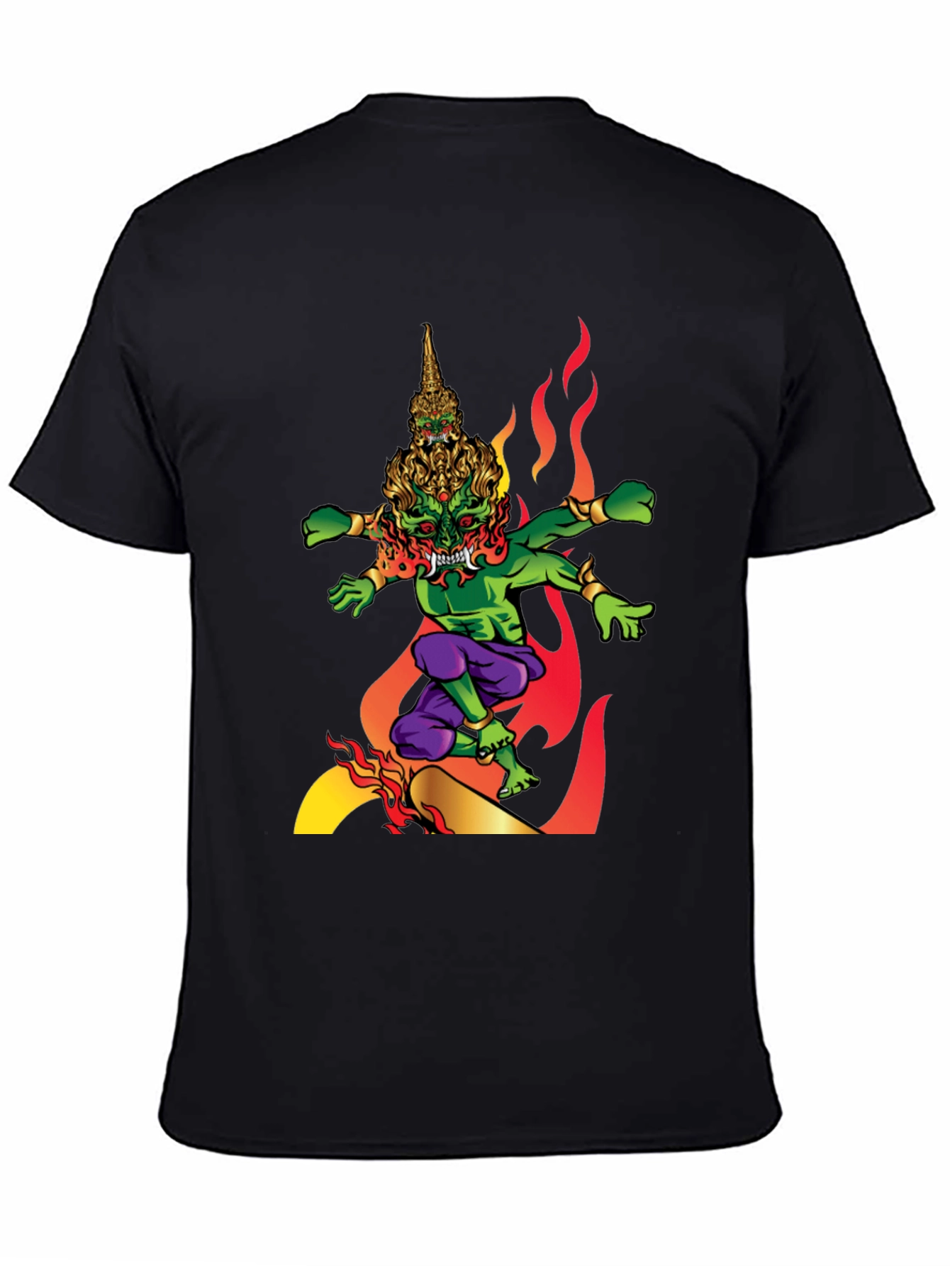 Mens Graphic Tee: Fiery Thai Demon Design
