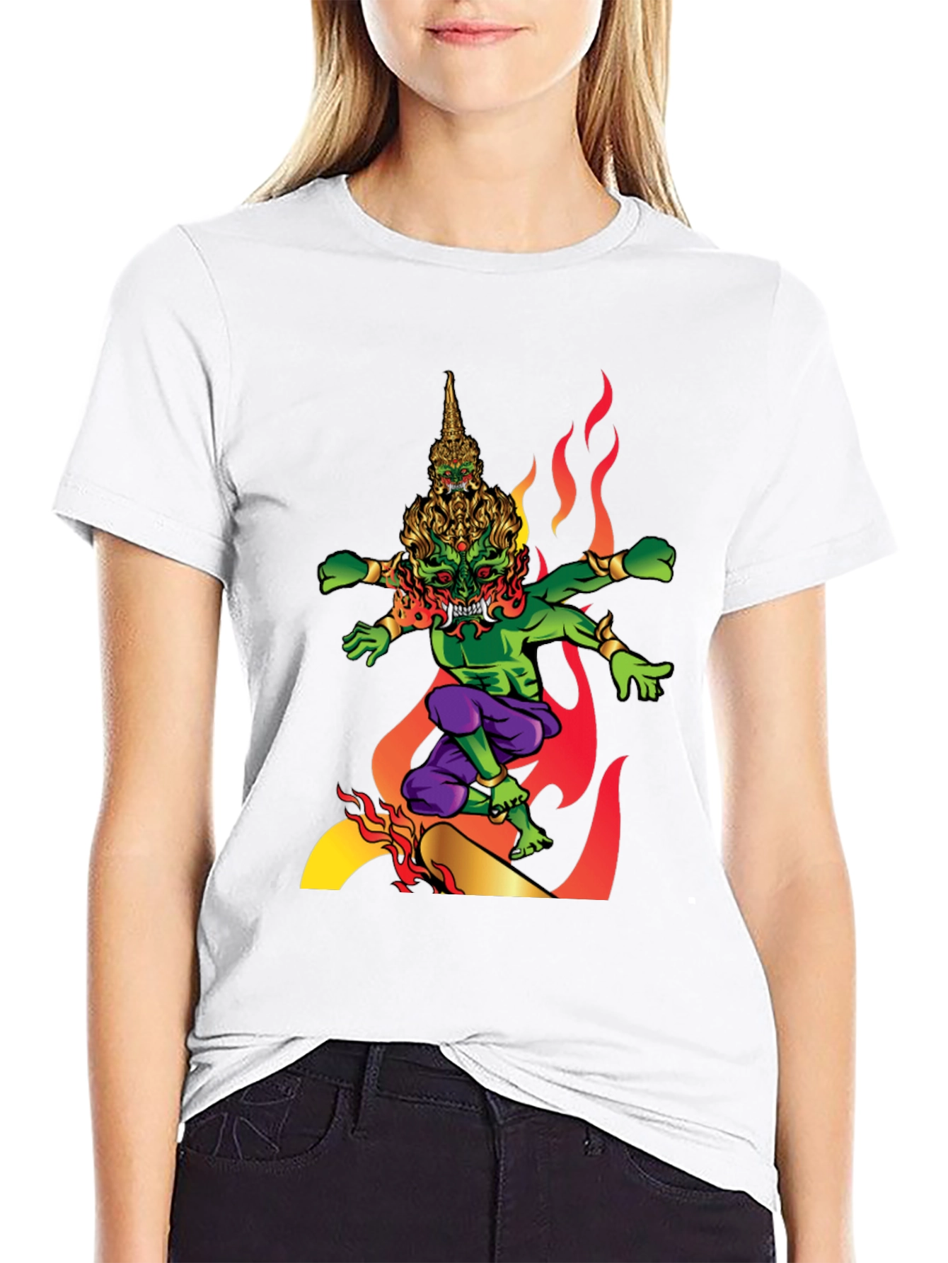 Mens Graphic Tee: Fiery Thai Demon Design