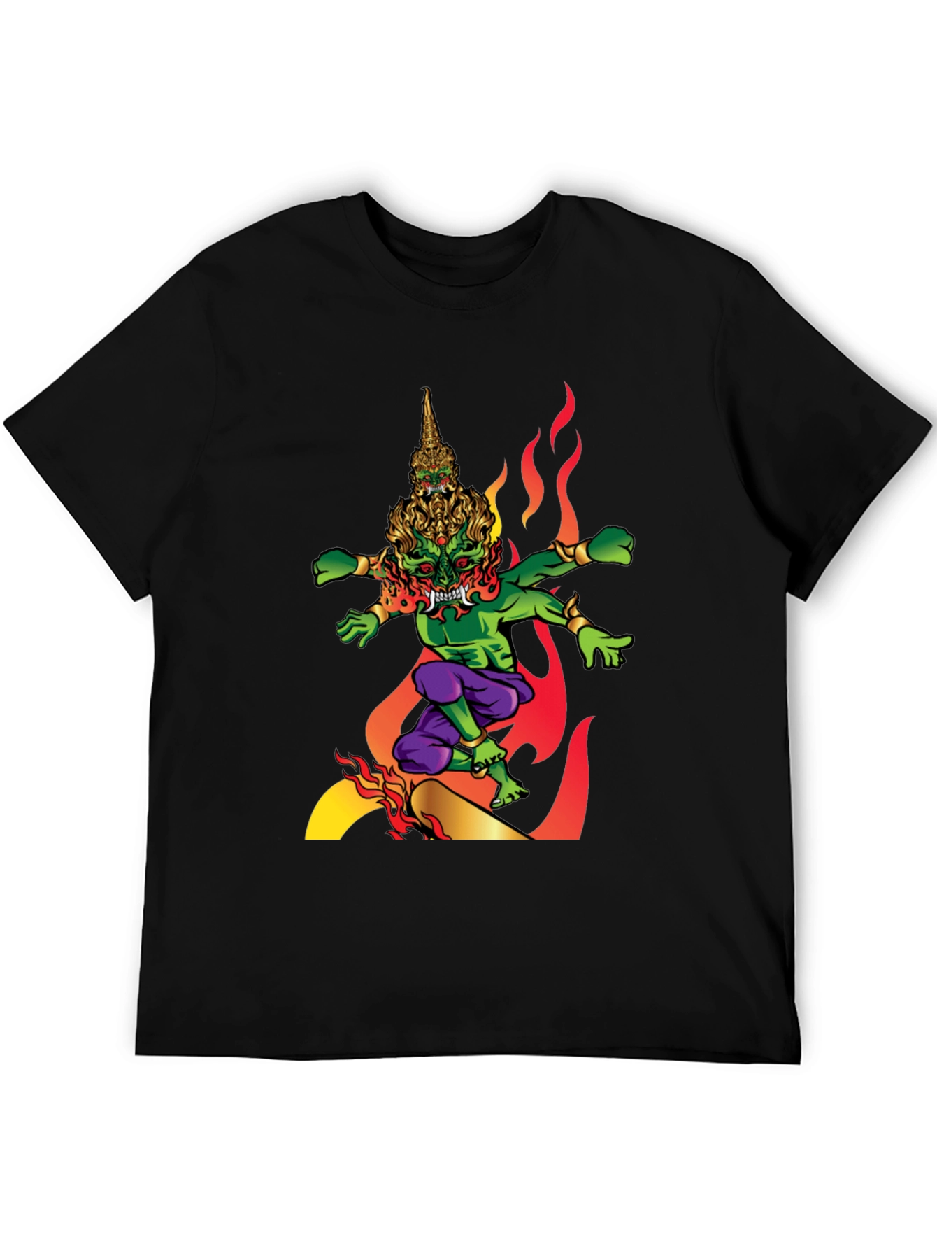 Mens Graphic Tee: Fiery Thai Demon Design