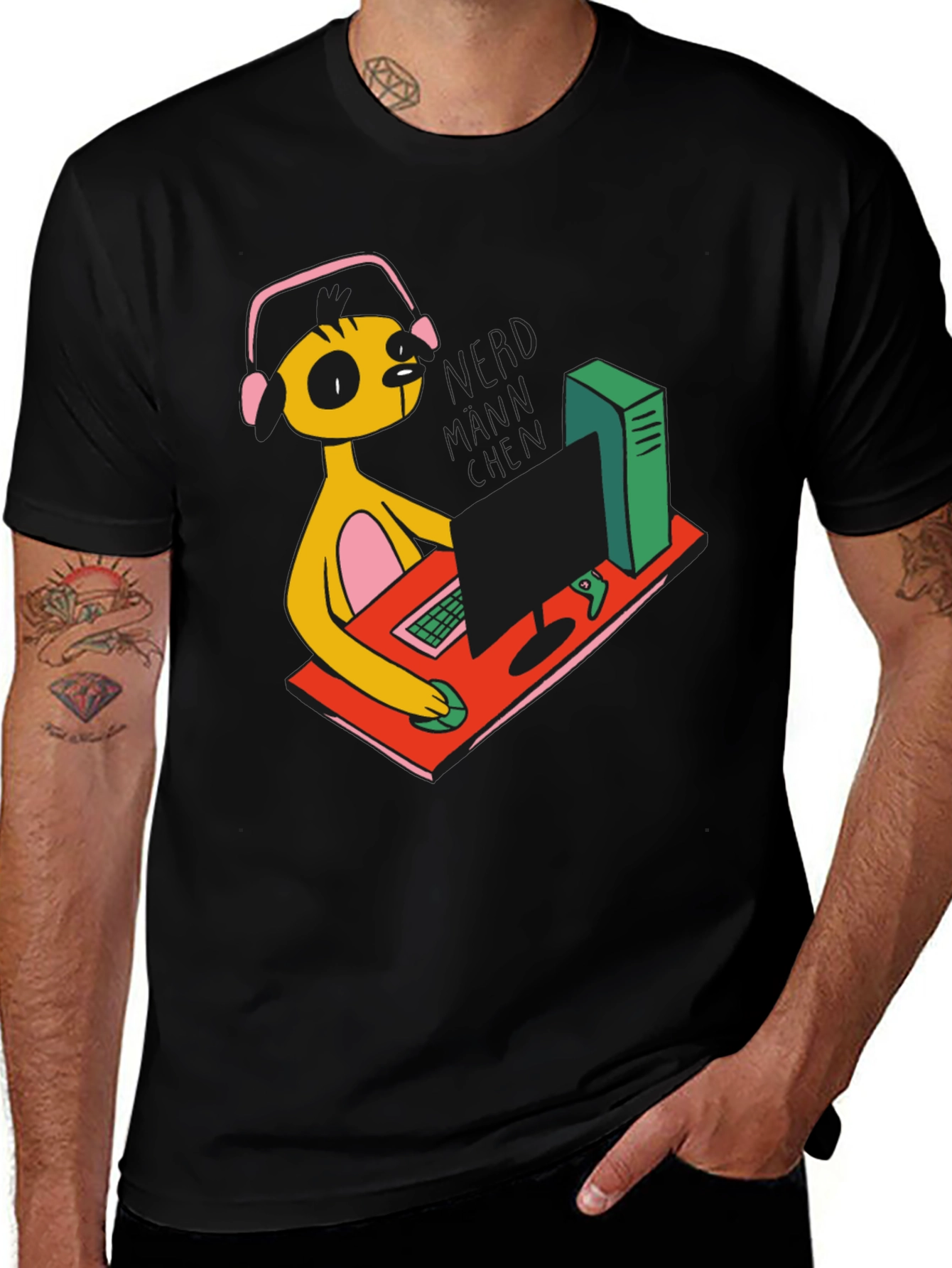 Gamer Character Graphic Print Black T-Shirt