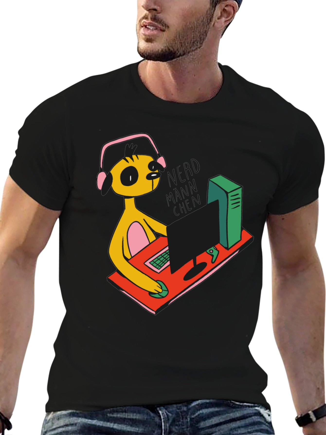 Gamer Character Graphic Print Black T-Shirt