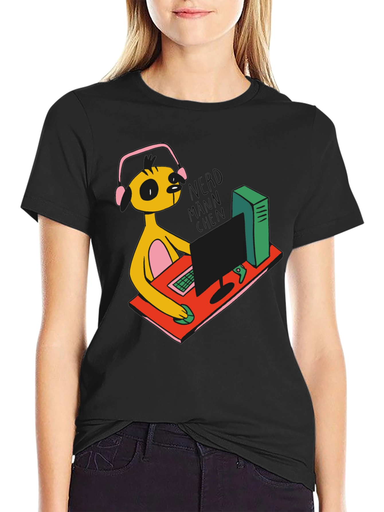 Gamer Character Graphic Print Black T-Shirt