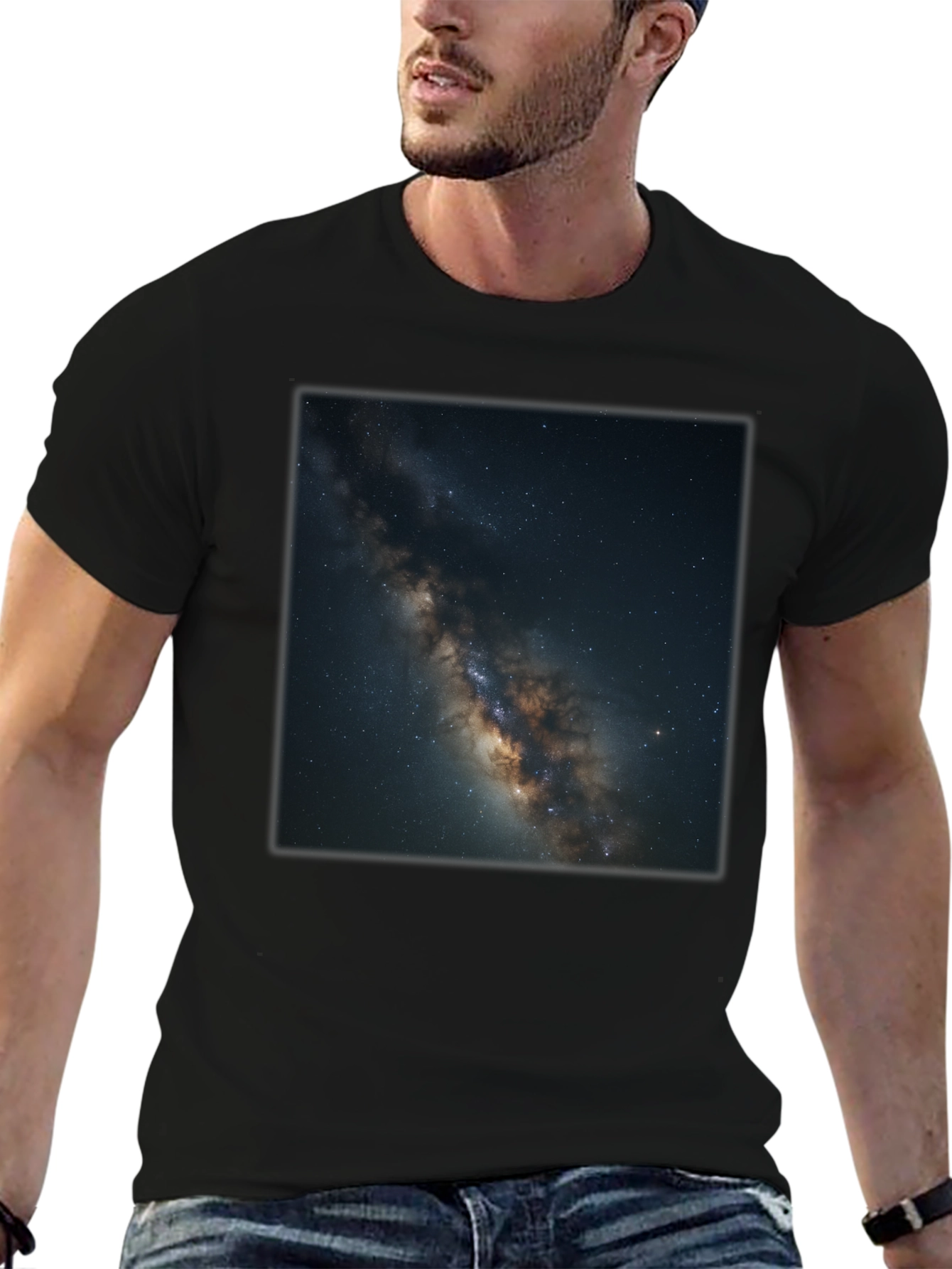 Milky Way Galaxy Graphic Black T-Shirt