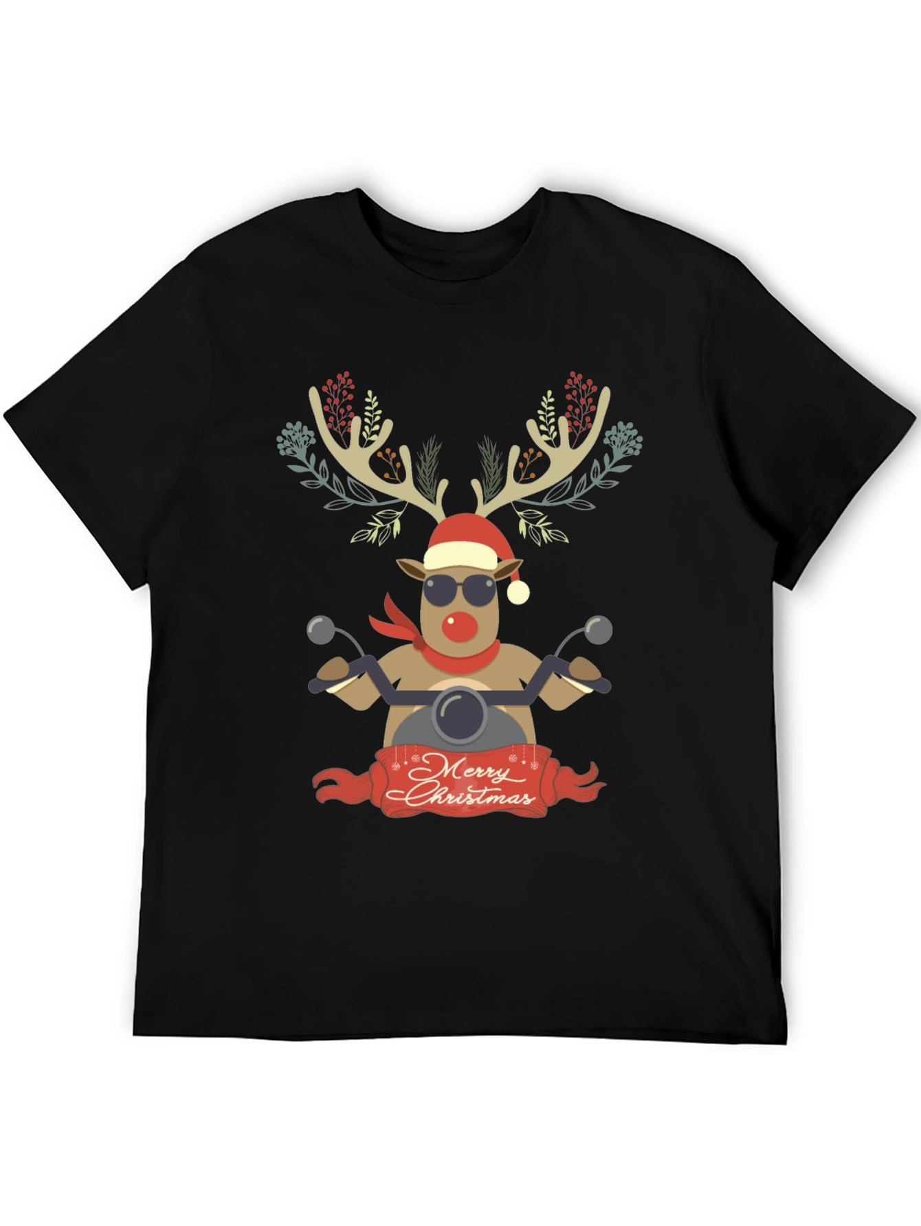 Merry Christmas Reindeer Motorcycle Graphic Tee