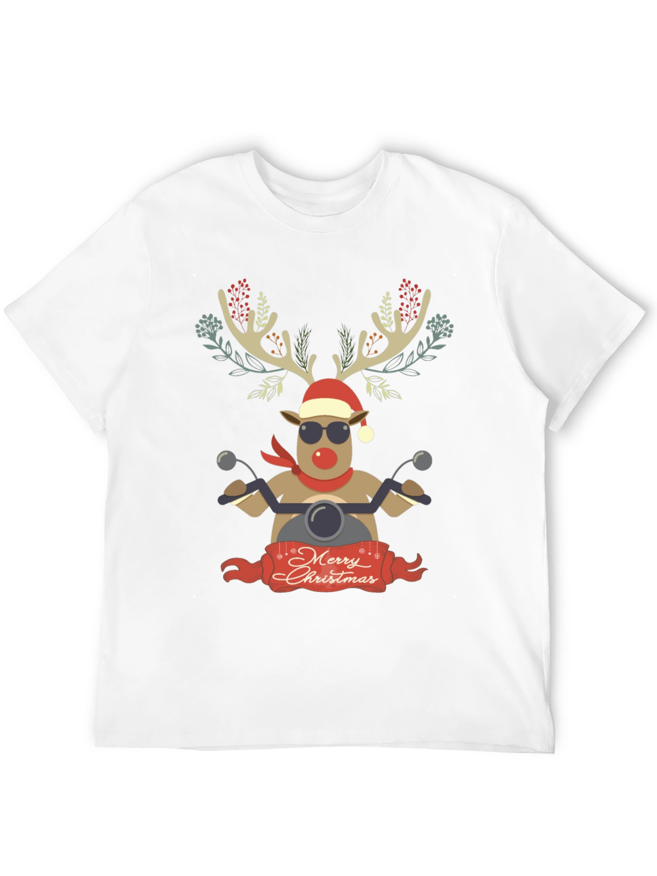 Merry Christmas Reindeer Motorcycle Graphic Tee