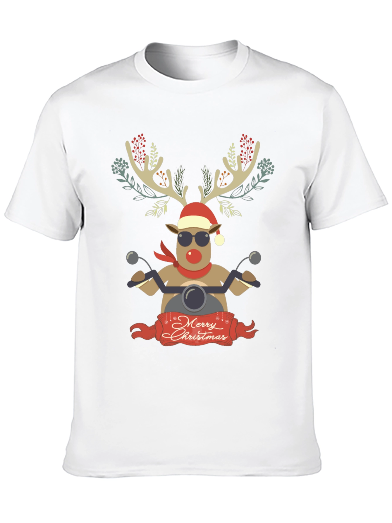 Merry Christmas Reindeer Motorcycle Graphic Tee