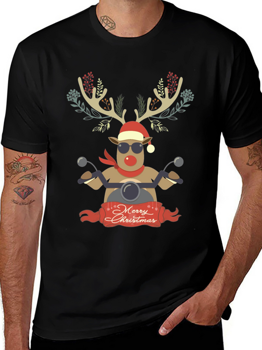 Merry Christmas Reindeer Motorcycle Graphic Tee