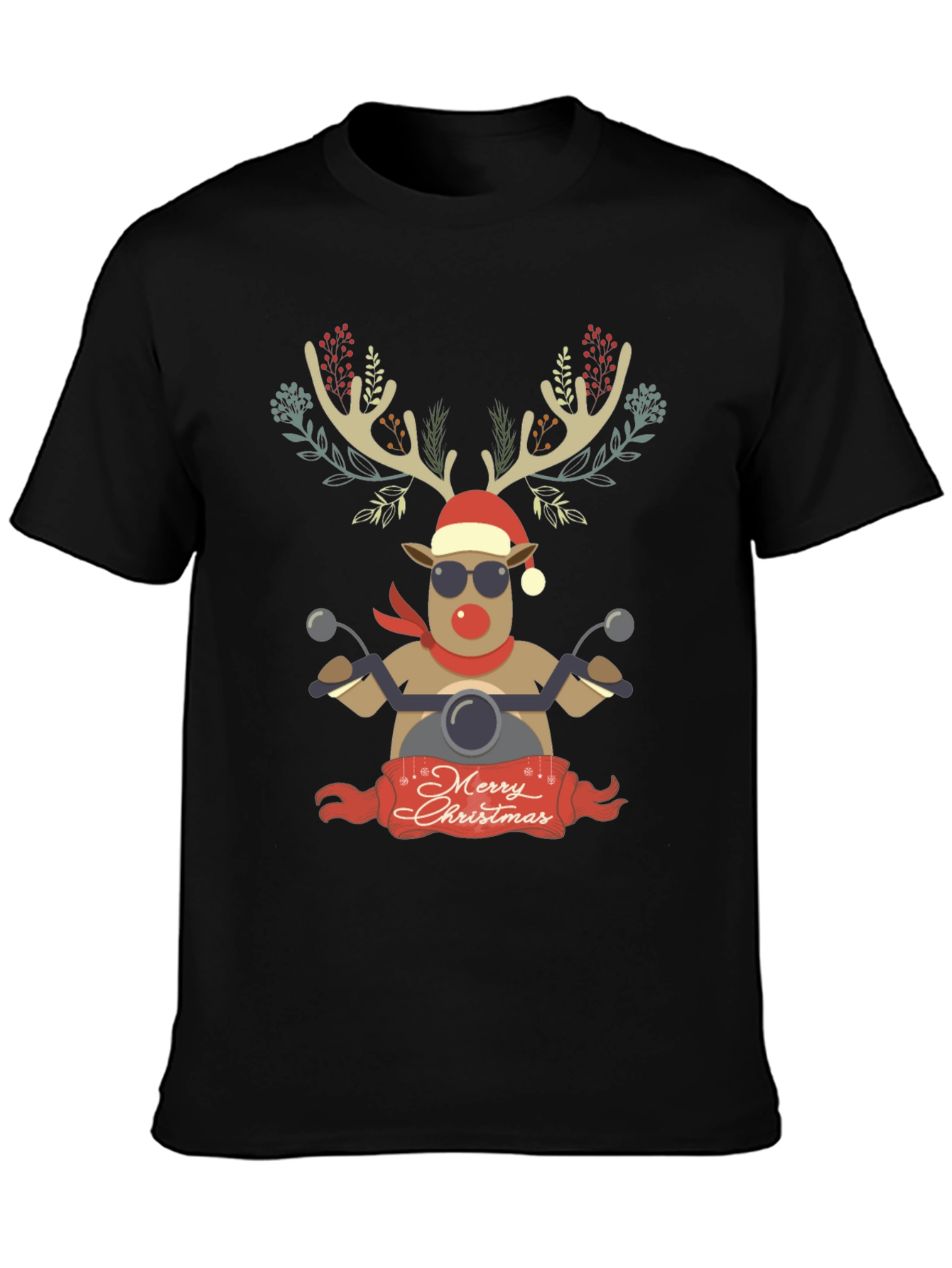 Merry Christmas Reindeer Motorcycle Graphic Tee
