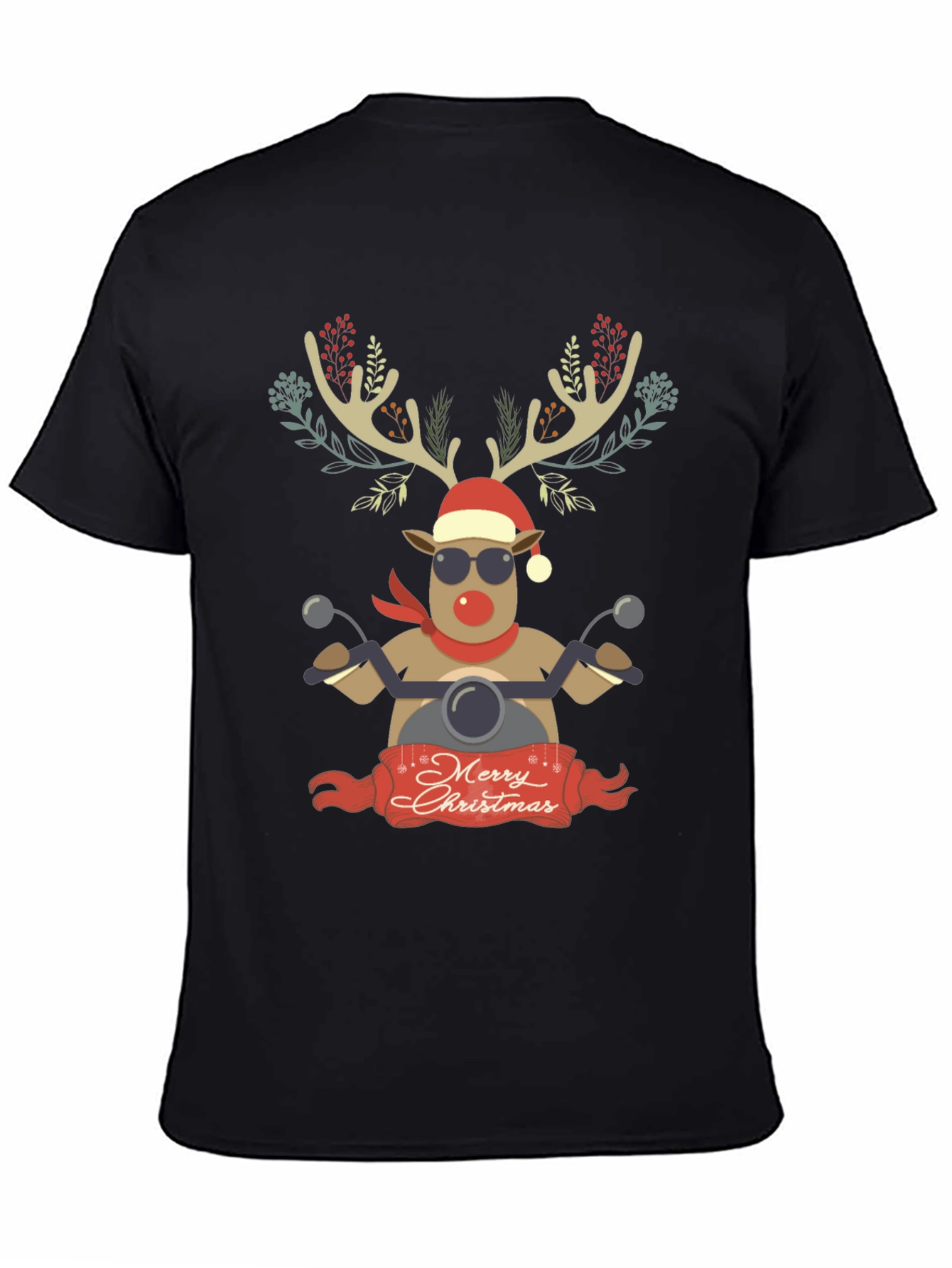 Merry Christmas Reindeer Motorcycle Graphic Tee
