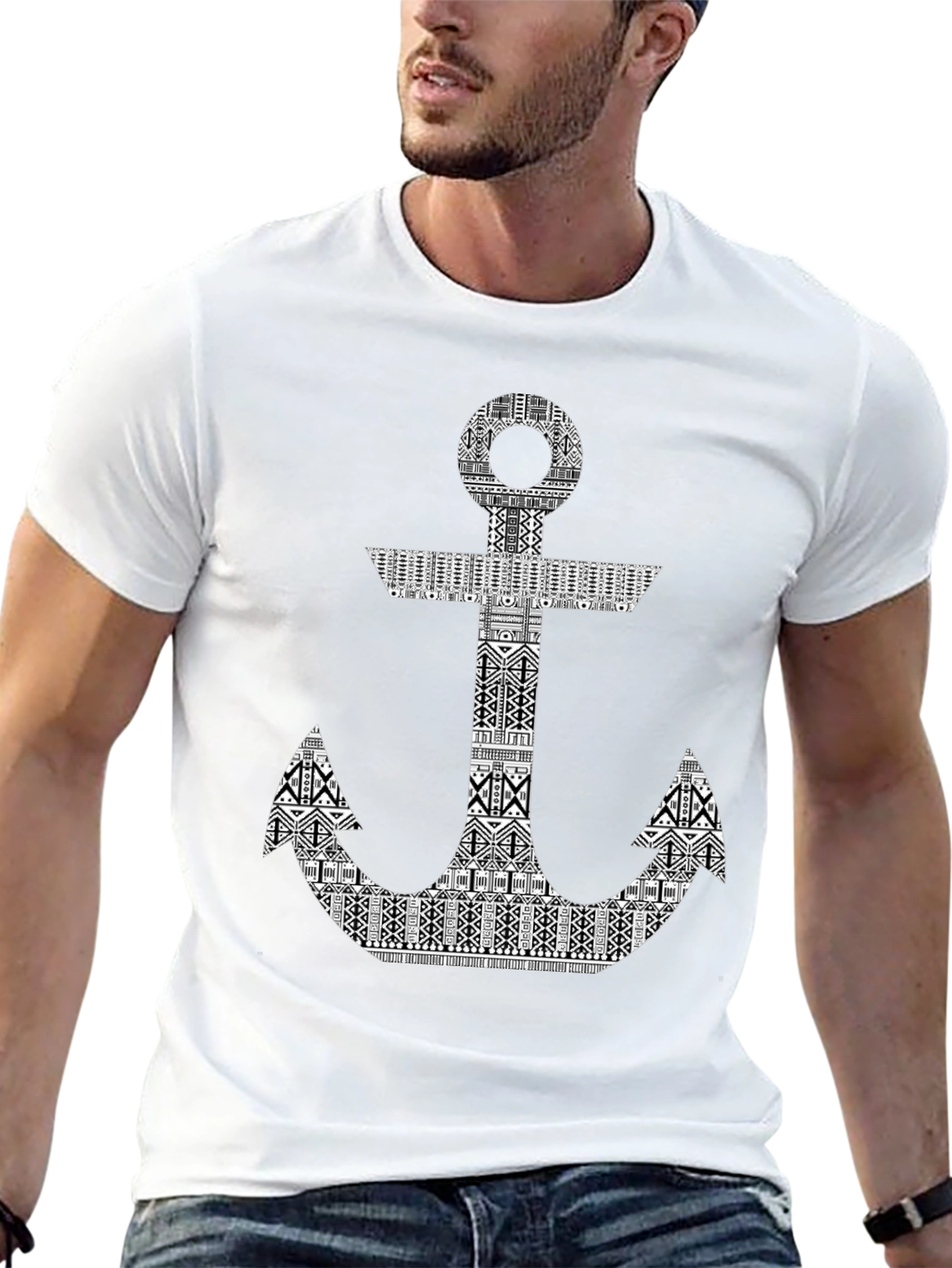 Tribal Anchor Graphic Print Black T-Shirt