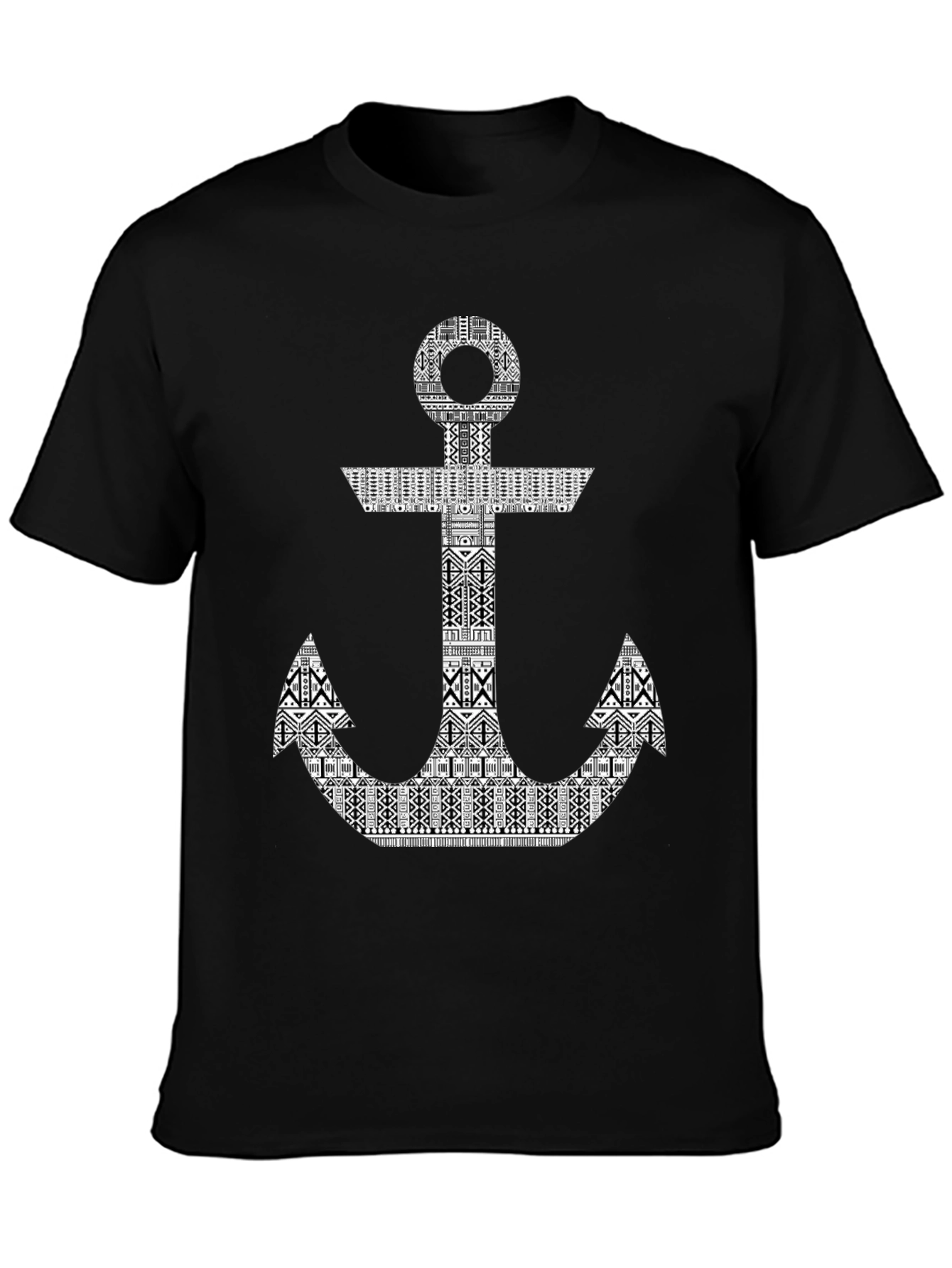 Tribal Anchor Graphic Print Black T-Shirt