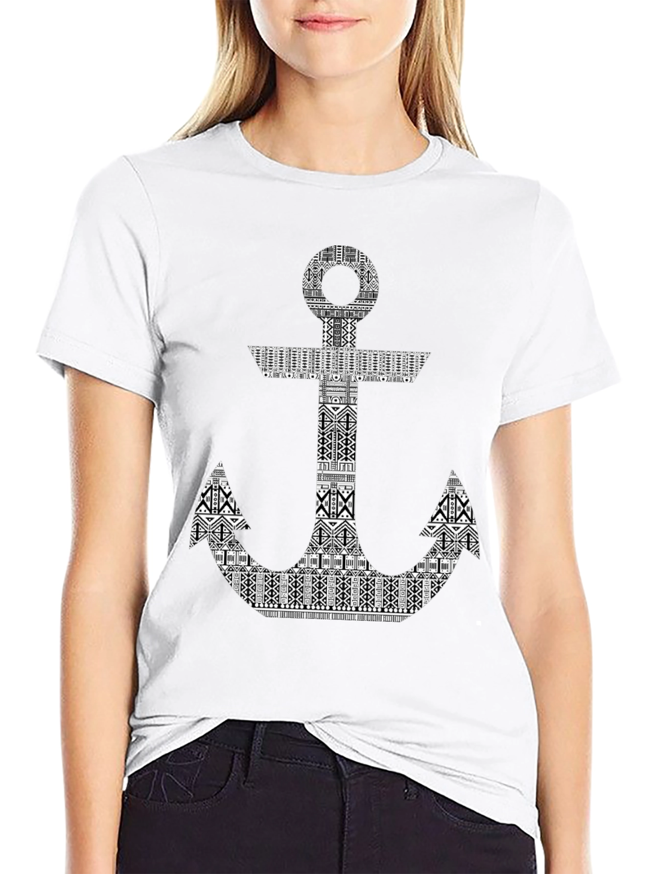 Tribal Anchor Graphic Print Black T-Shirt