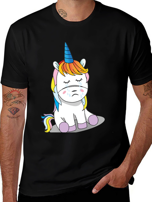 Sad Unicorn Graphic T-Shirt - Mens Black Cotton Tee