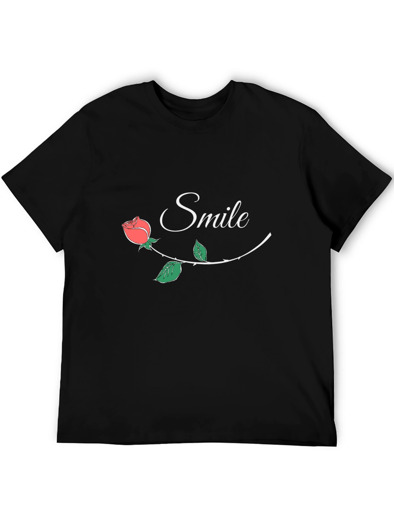 Smile Rose Graphic Black T-Shirt