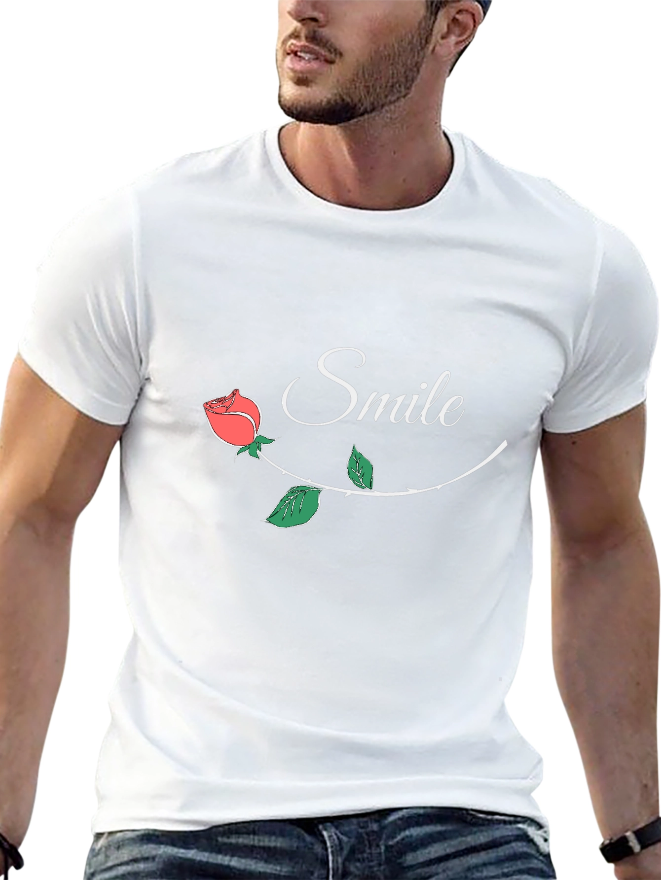 Smile Rose Graphic Black T-Shirt