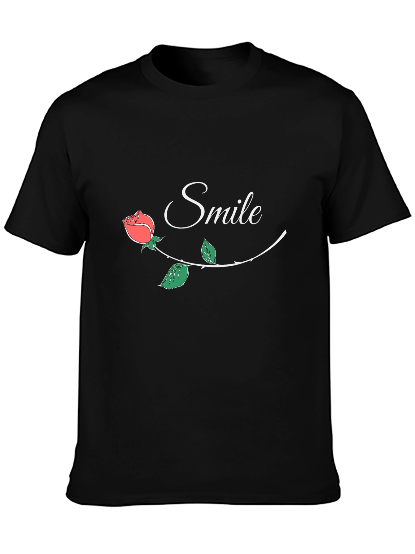 Smile Rose Graphic Black T-Shirt