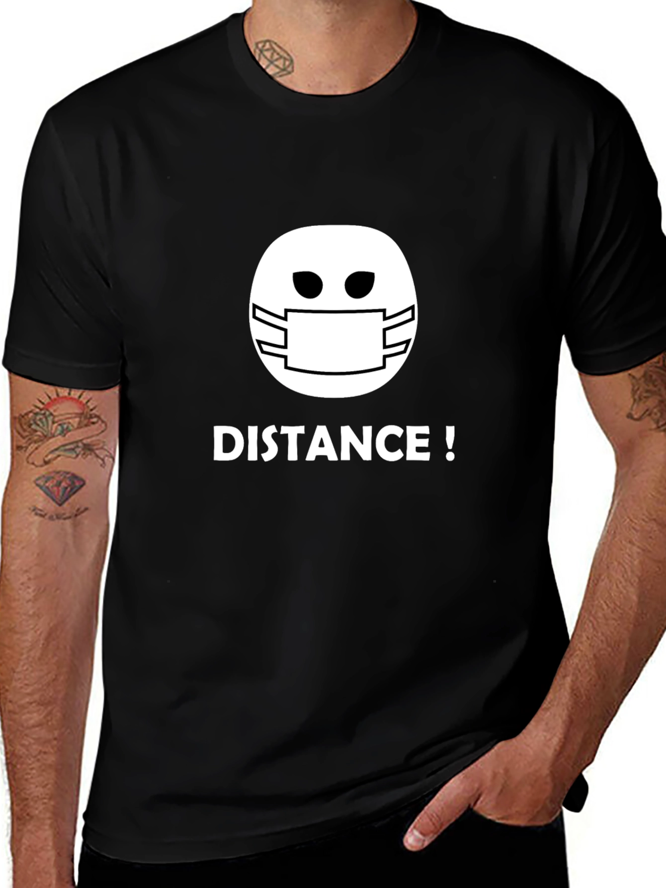 Distance! Masked Emoji Graphic Tee - Black