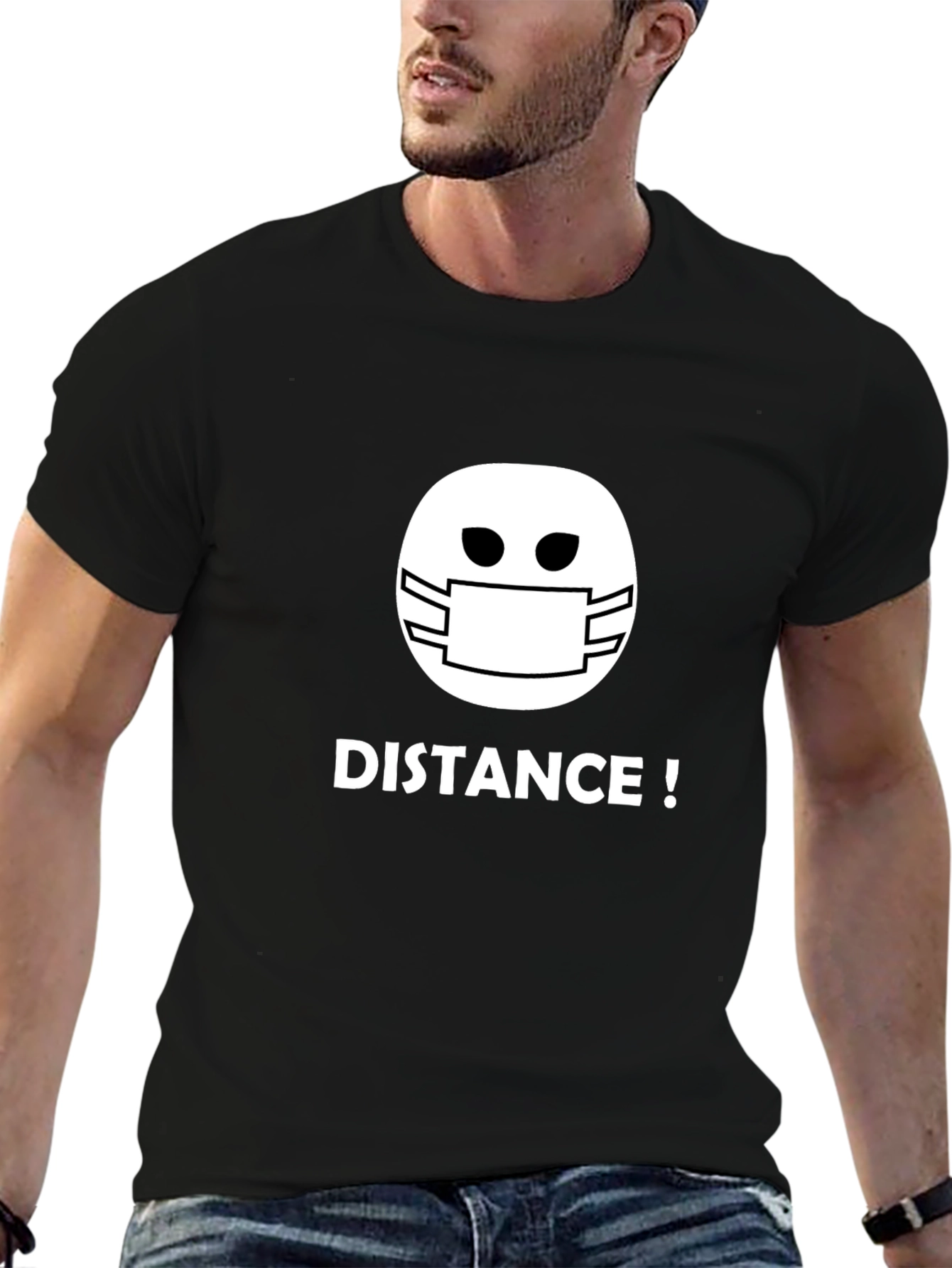 Distance! Masked Emoji Graphic Tee - Black