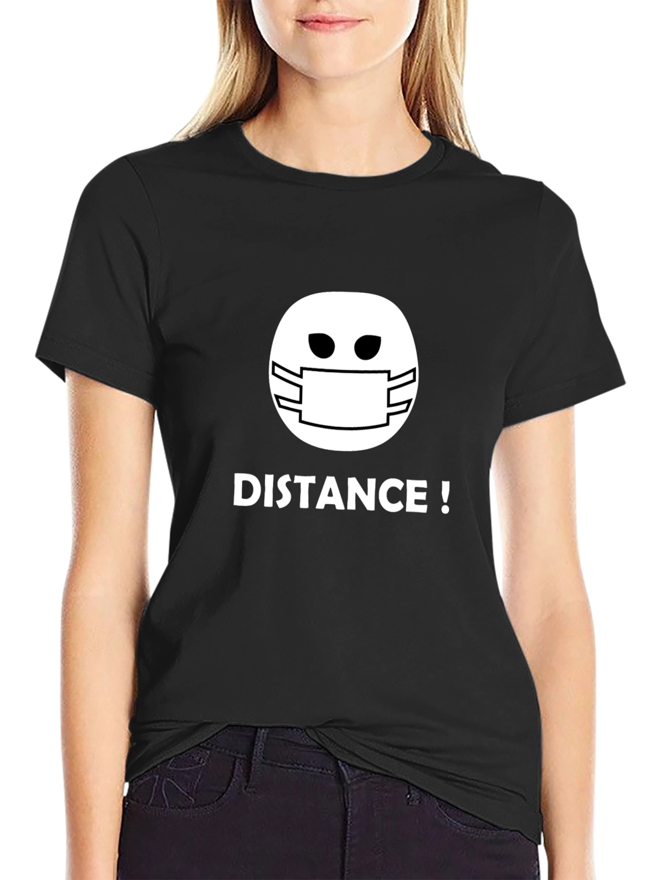 Distance! Masked Emoji Graphic Tee - Black