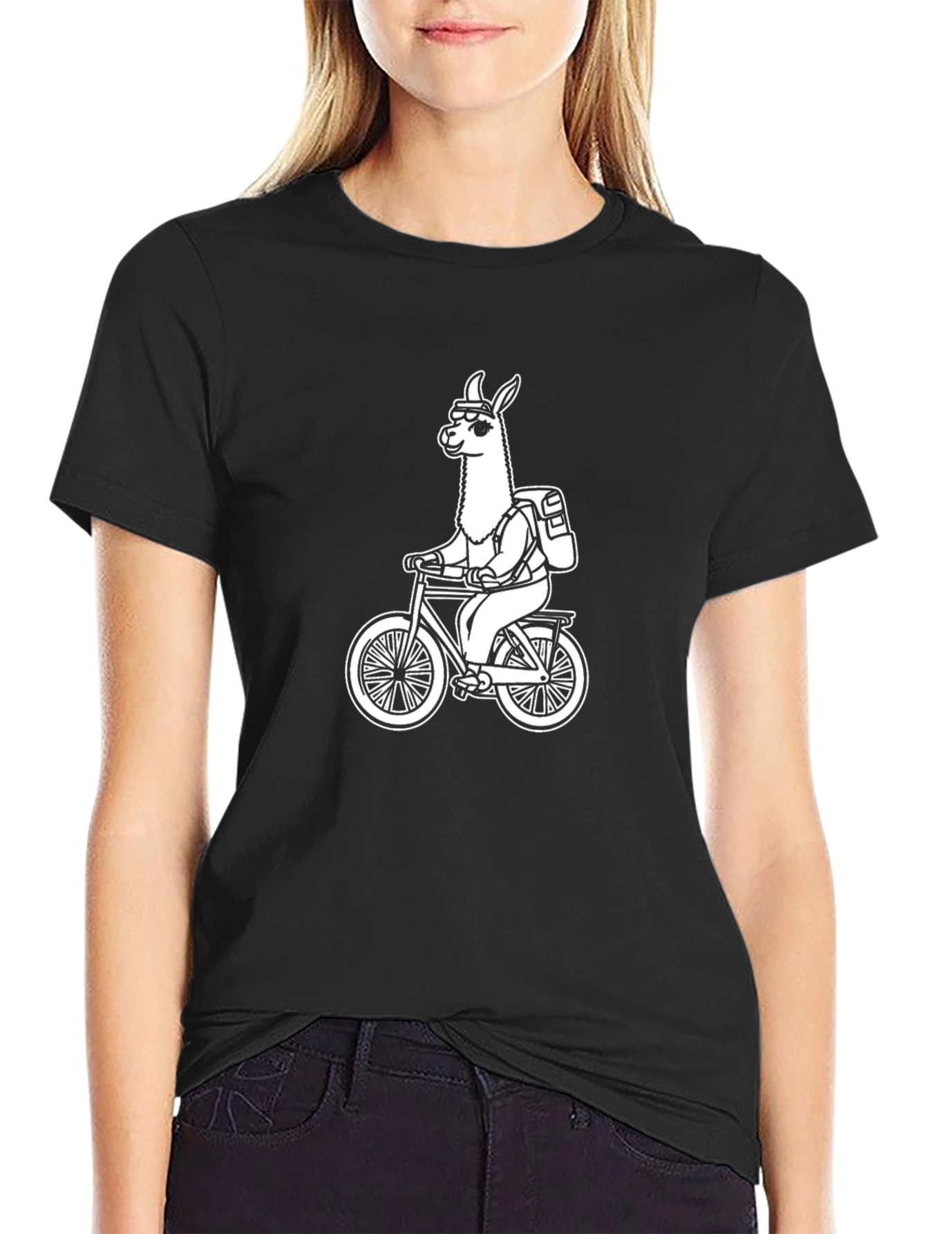 Llama Biker T-Shirt - Black Cotton Tee