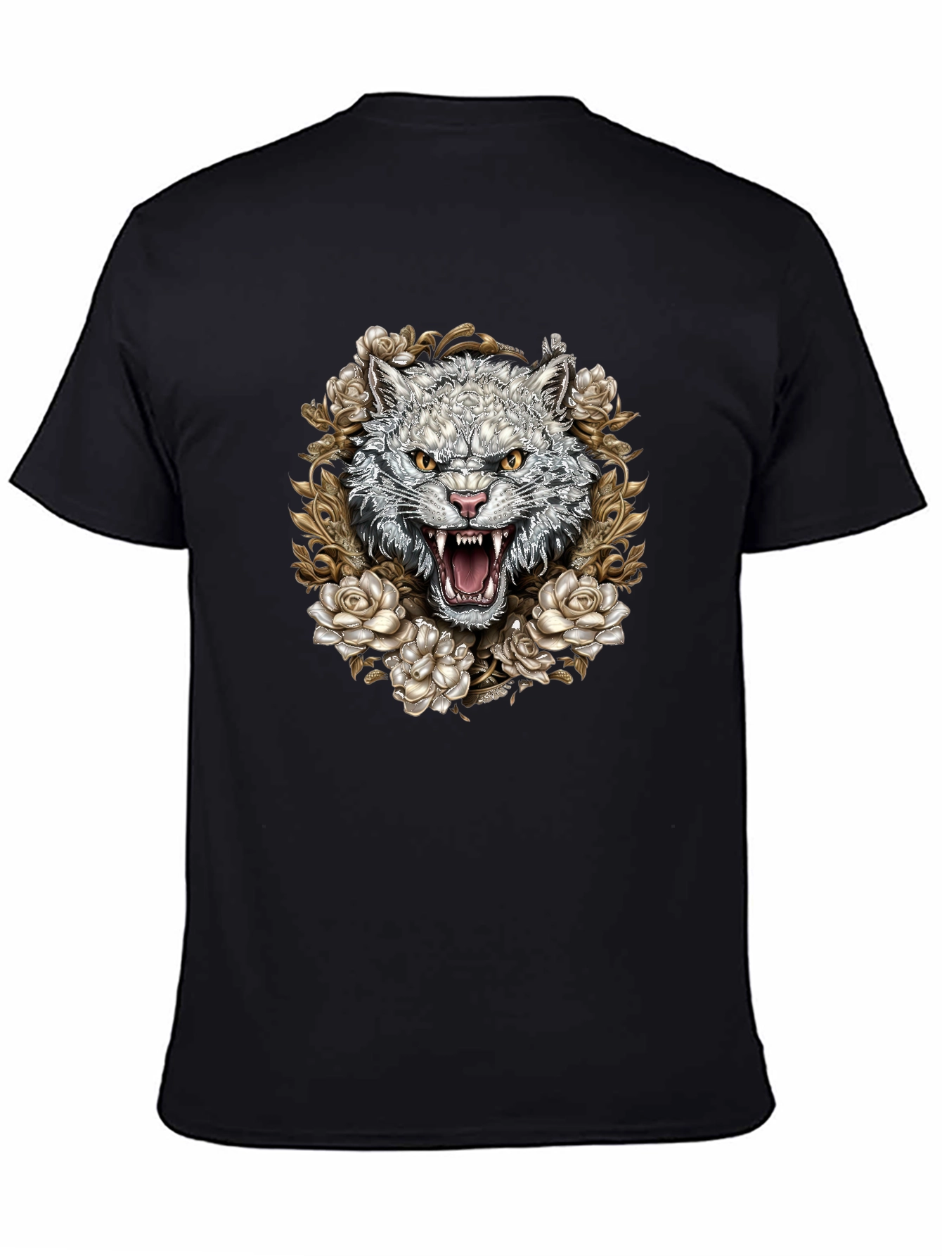 Floral Wolf Graphic Tee - Black