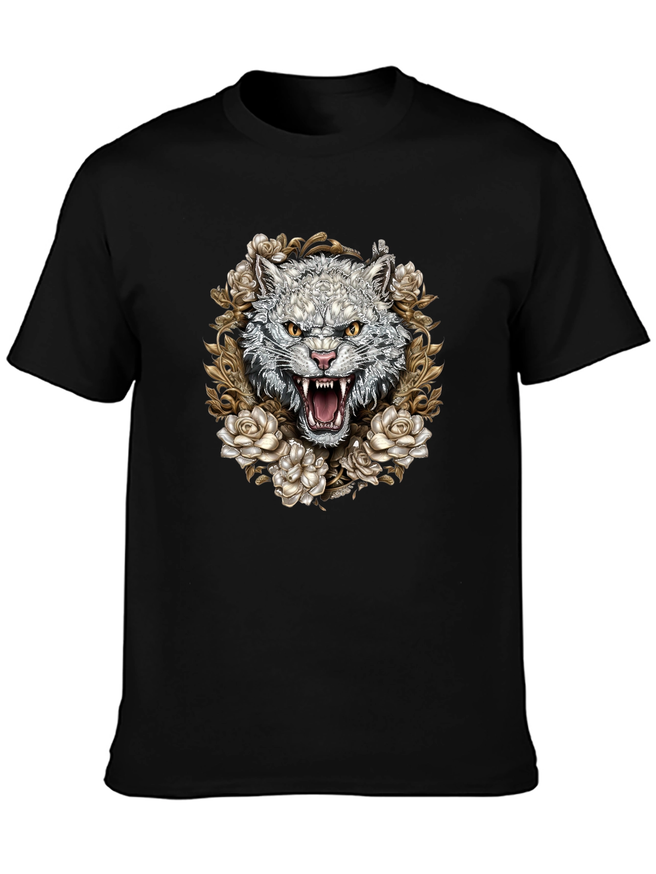 Floral Wolf Graphic Tee - Black