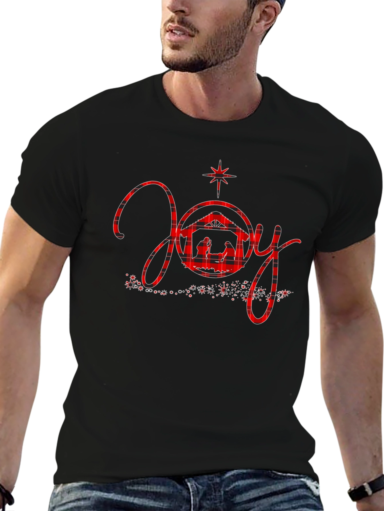 Joy Nativity Plaid Christmas Graphic Tee