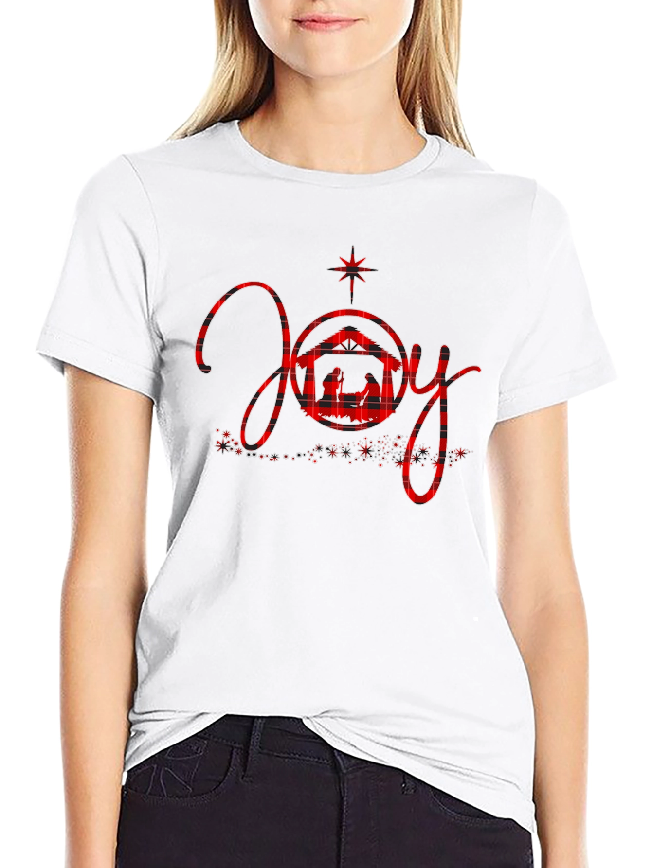 Joy Nativity Plaid Christmas Graphic Tee