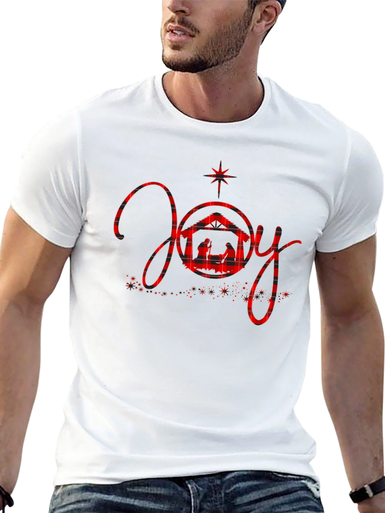 Joy Nativity Plaid Christmas Graphic Tee