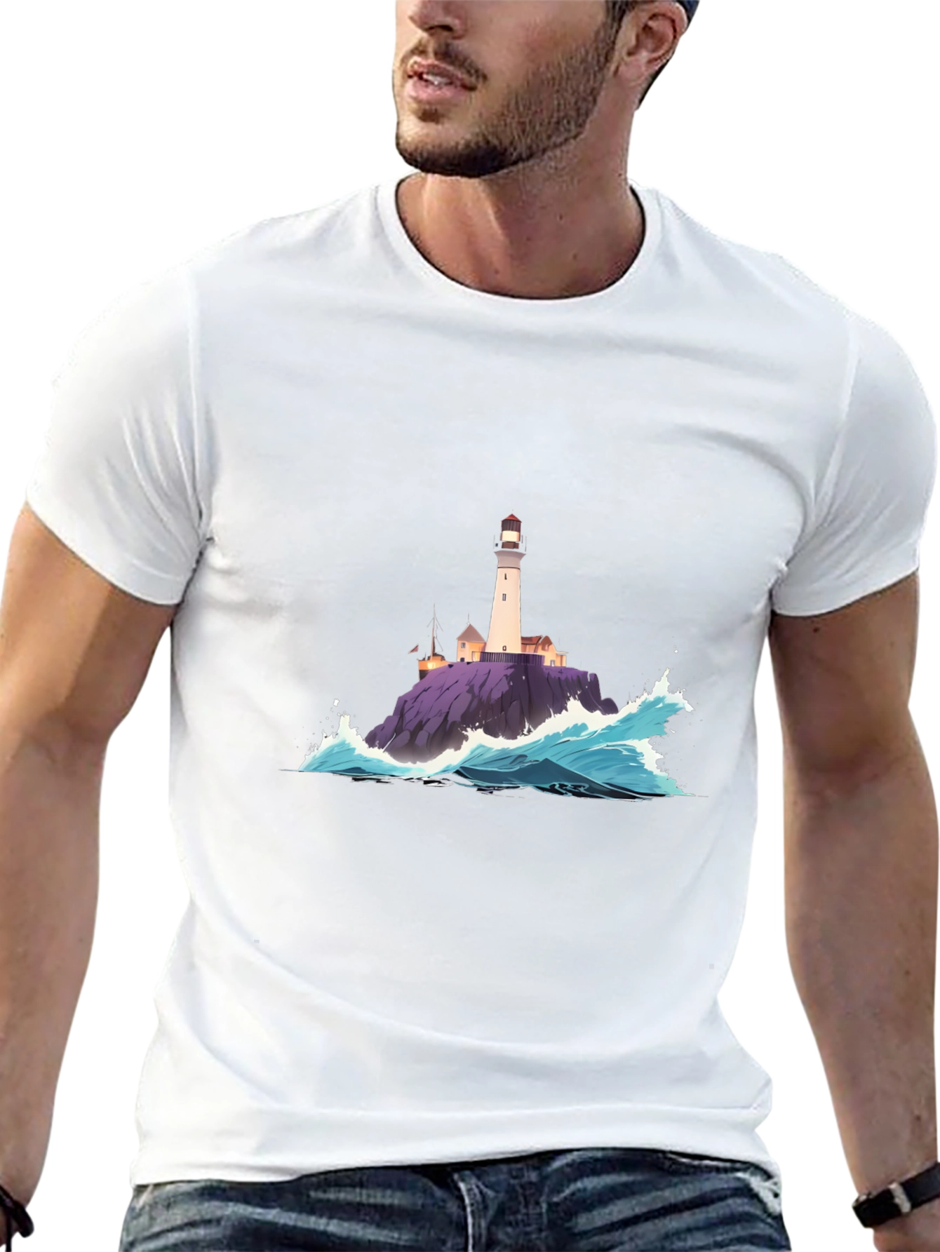 Lighthouse Wave Graphic Tee - Coastal Style