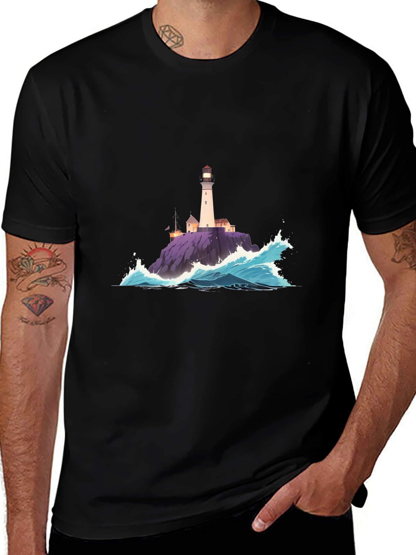 Lighthouse Wave Graphic Tee - Coastal Style