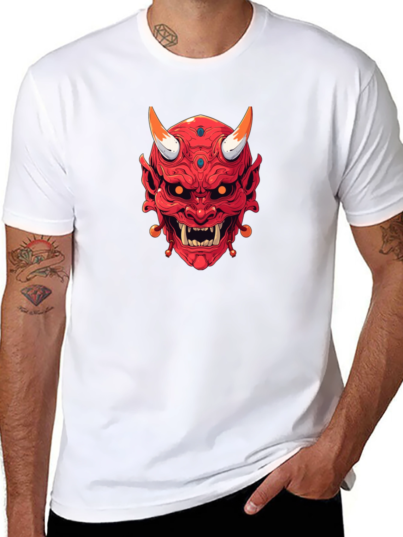 Japanese Oni Mask Graphic Tee - Black