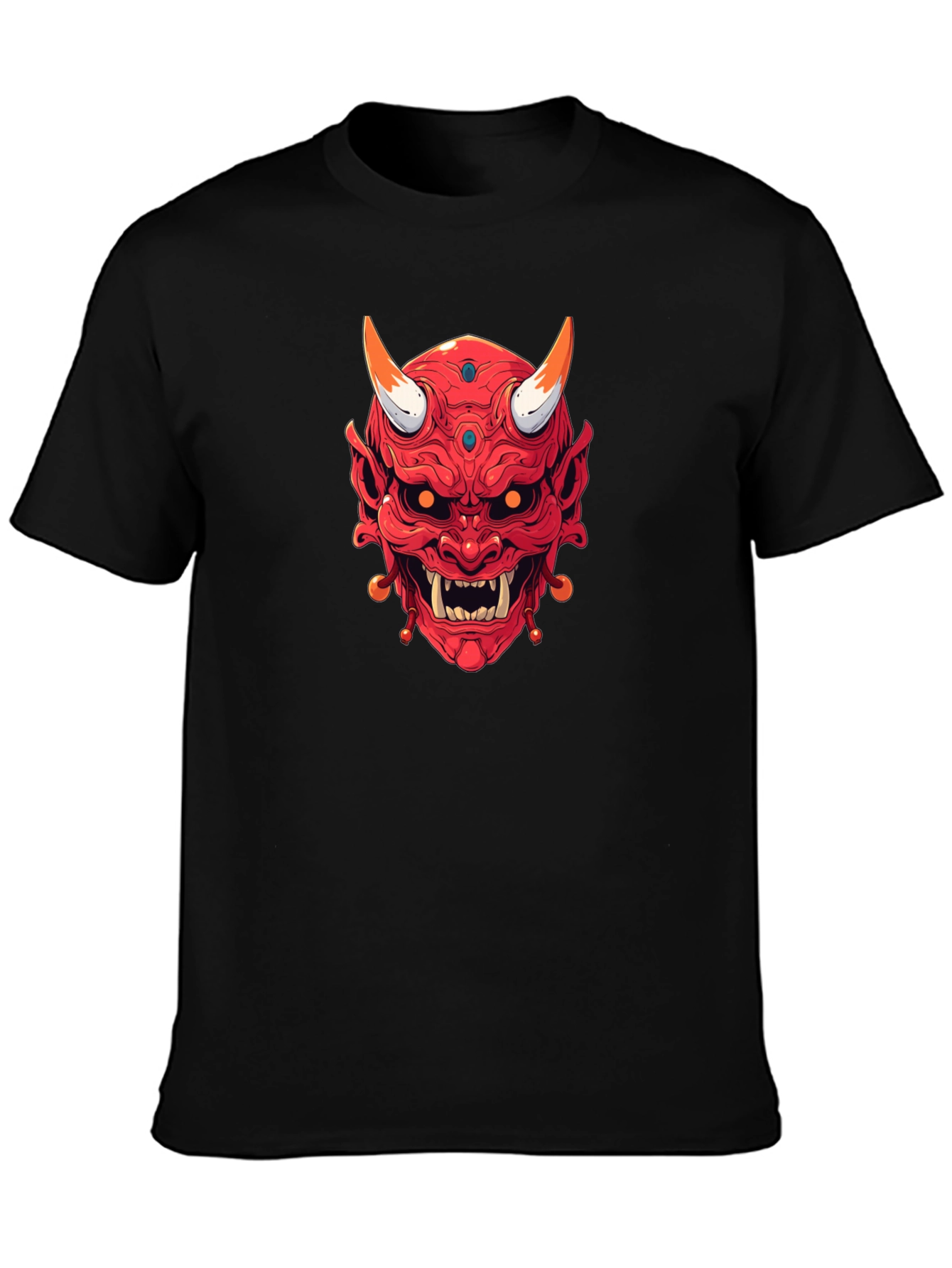Japanese Oni Mask Graphic Tee - Black