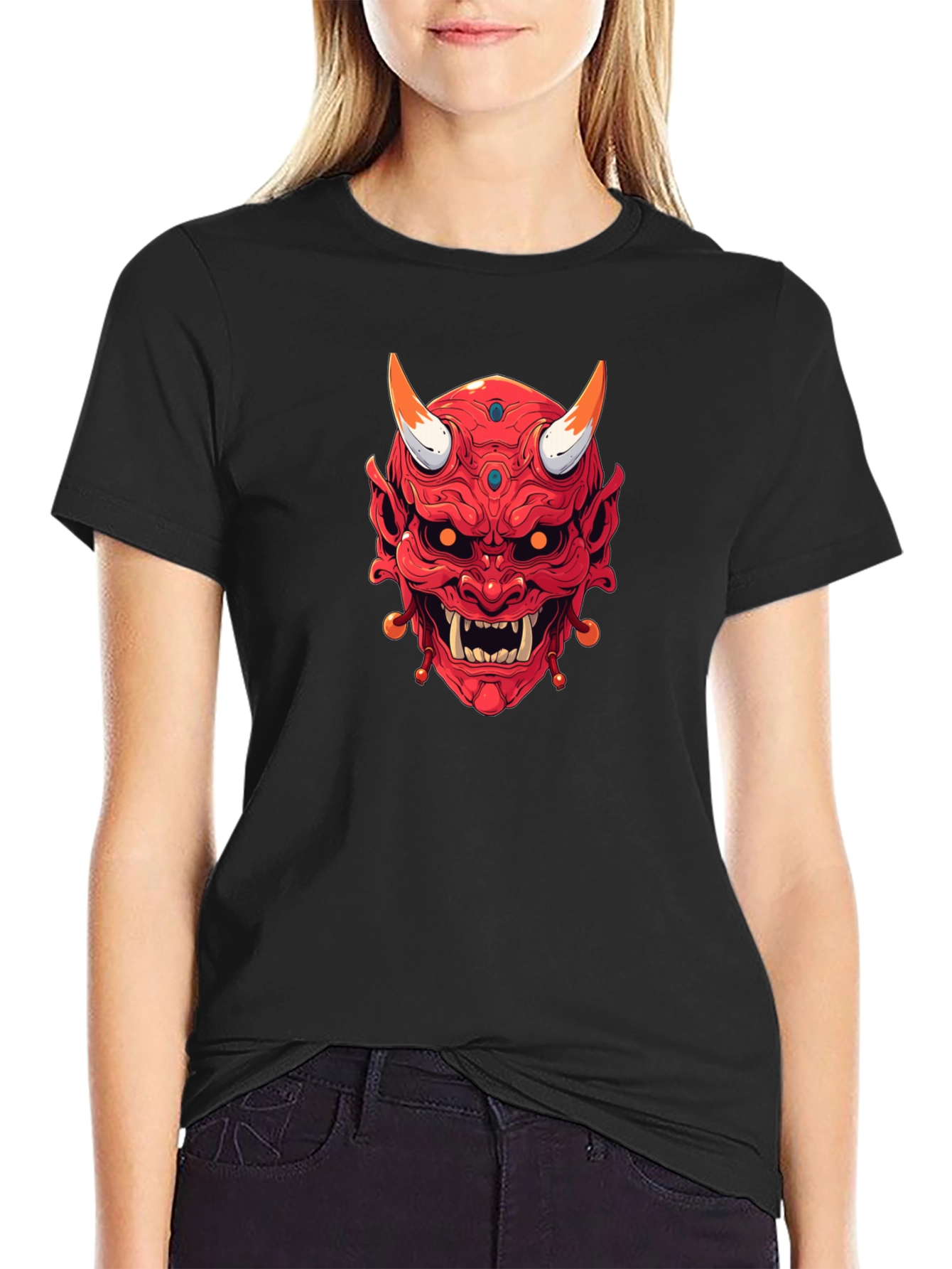 Japanese Oni Mask Graphic Tee - Black